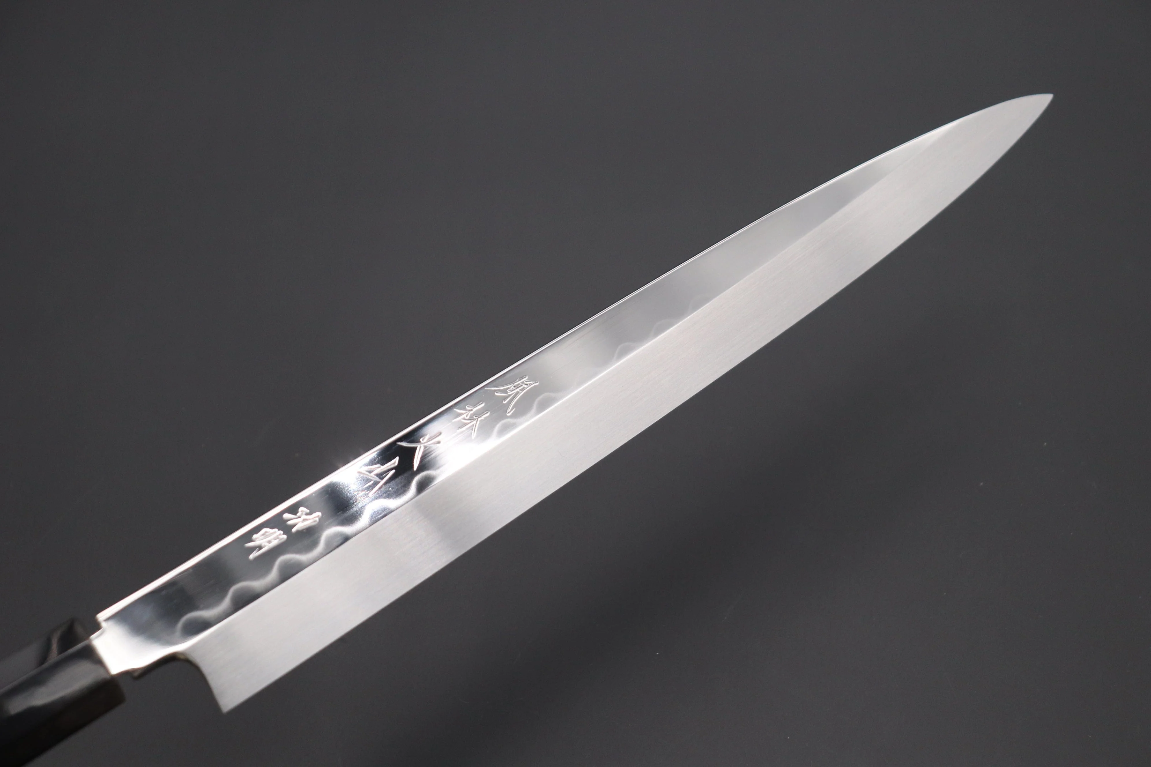 Fu-Rin-Ka-Zan Limited, Honyaki White Steel No.3 Yanagiba (270mm or 300mm, Perfectly Mirror Polished Blade for Face Side blade, Octagon Shaped Ebonywood Handle) - Image 2