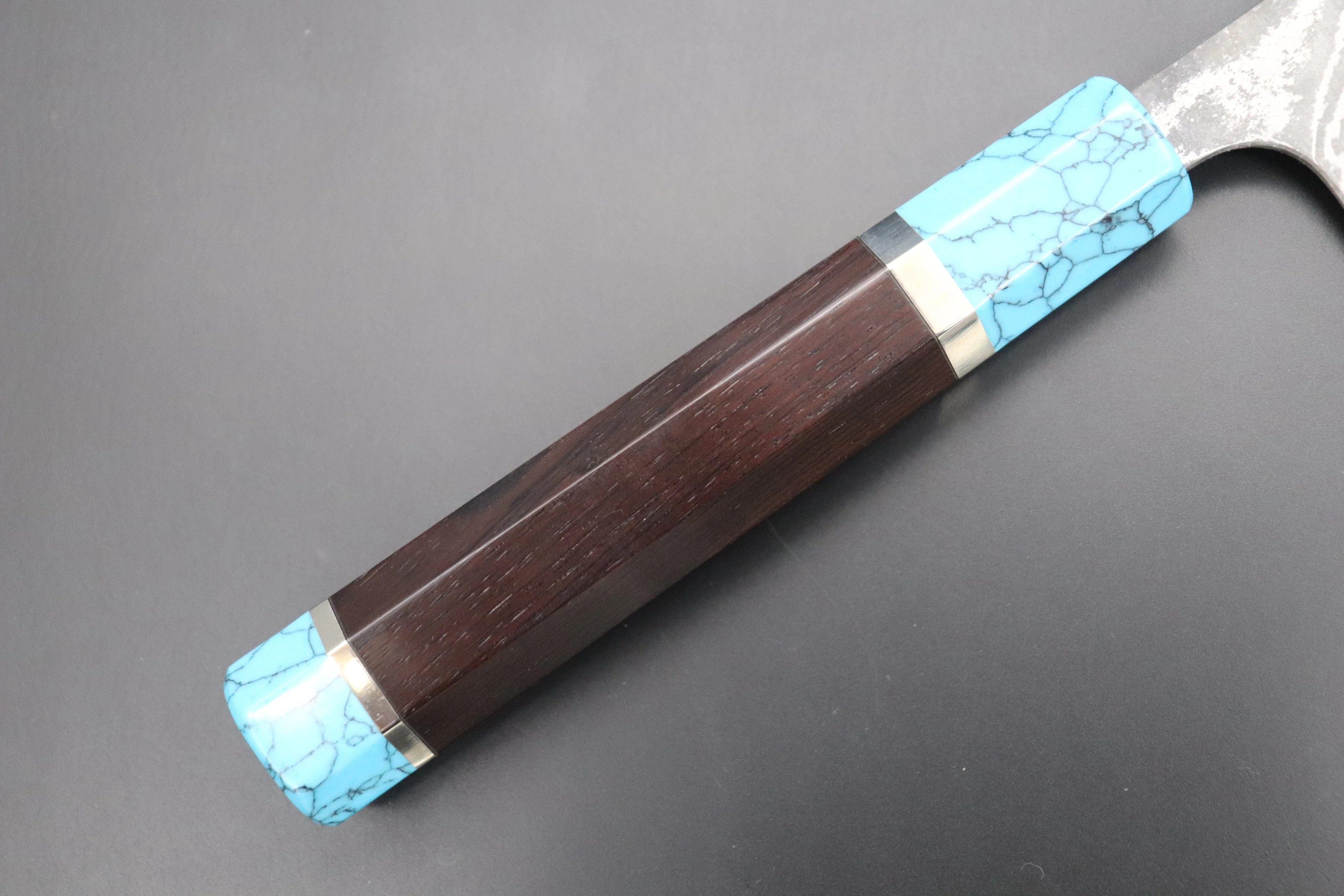 Fu-Rin-Ka-Zan YUTAKA 豊佳 Series R-2 Damascus Edition FRYP-45 Wa Gyuto 240mm (9.4 inch, Octagon Shaped Ebonywood Handle with Turquoise Composite Stone Ferrule & Butt) - Image 3
