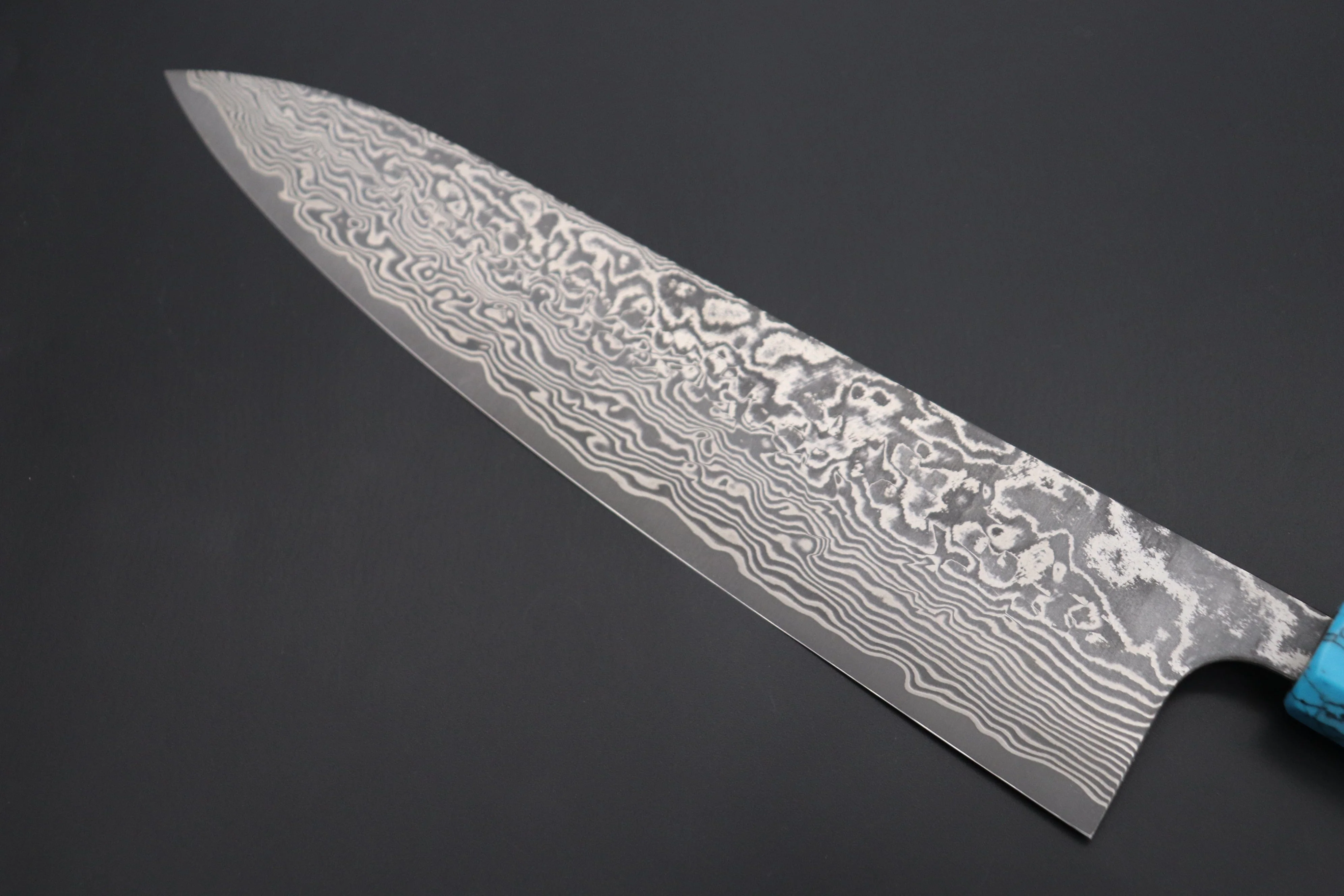 Fu-Rin-Ka-Zan YUTAKA 豊佳 Series R-2 Damascus Edition FRYP-45 Wa Gyuto 240mm (9.4 inch, Octagon Shaped Ebonywood Handle with Turquoise Composite Stone Ferrule & Butt) - Image 5