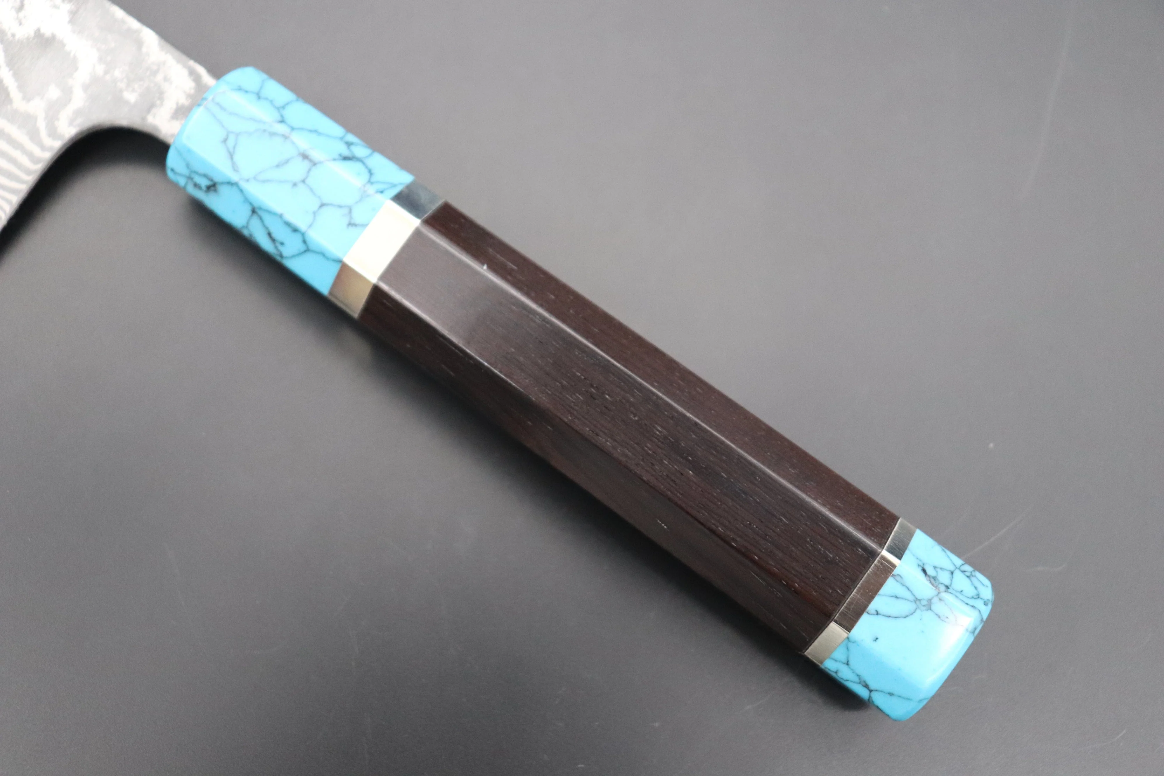 Fu-Rin-Ka-Zan YUTAKA 豊佳 Series R-2 Damascus Edition FRYP-45 Wa Gyuto 240mm (9.4 inch, Octagon Shaped Ebonywood Handle with Turquoise Composite Stone Ferrule & Butt) - Image 7