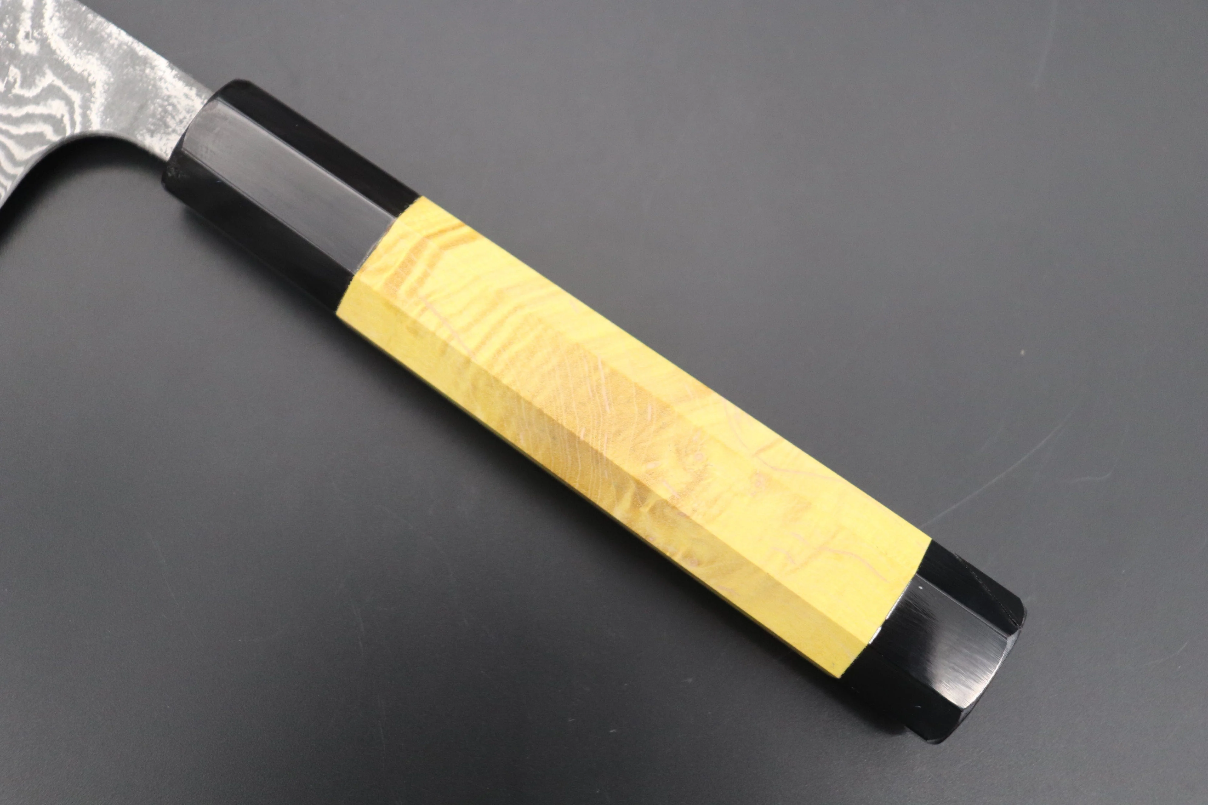 Fu-Rin-Ka-Zan YUTAKA 豊佳 Series R-2 Damascus Edition FRYP-50 Wa Sujihiki 270mm (10.6 inch, Sunny Yellow Color Stabilized Maple Burl Wood Handle) - Image 7