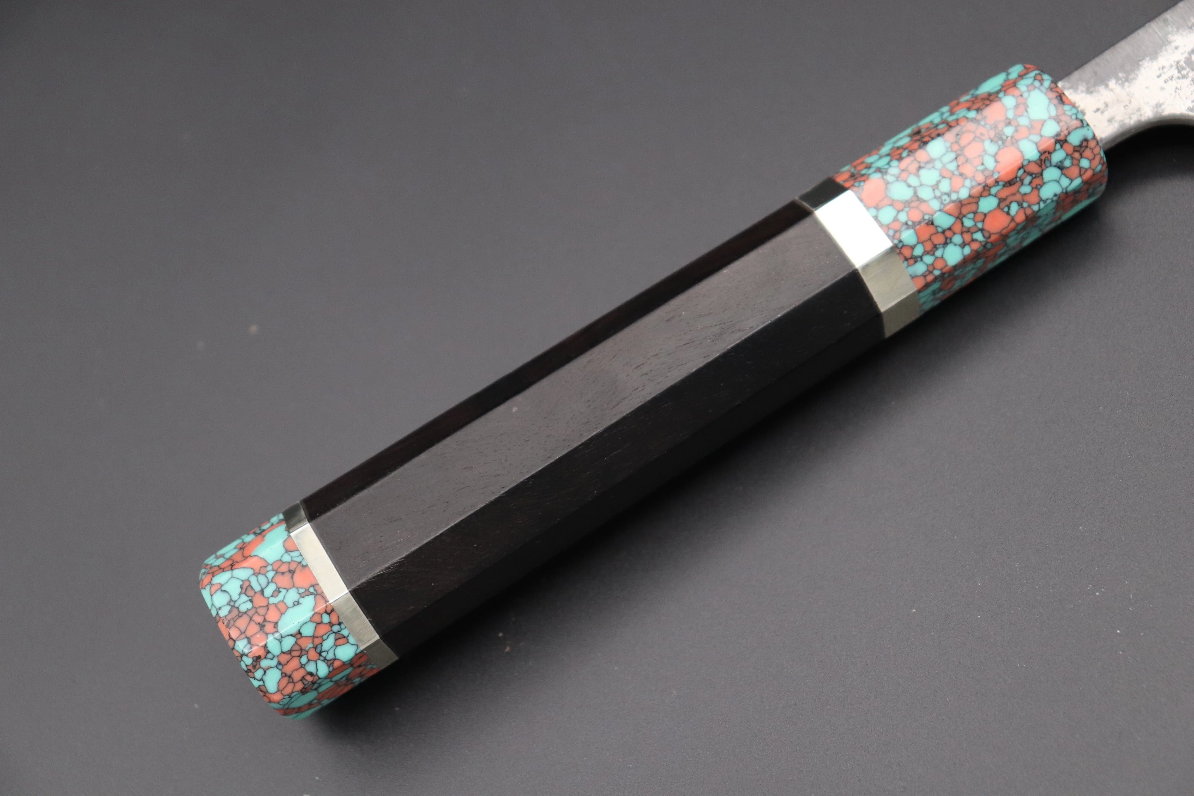 Fu-Rin-Ka-Zan YUTAKA 豊佳 Series R-2 Damascus Edition FRYP-54 Wa Gyuto 240mm (9.4 inch, Octagon Shaped Ebonywood Handle with Turquoise Composite Stone Ferrule & Butt) - Image 3