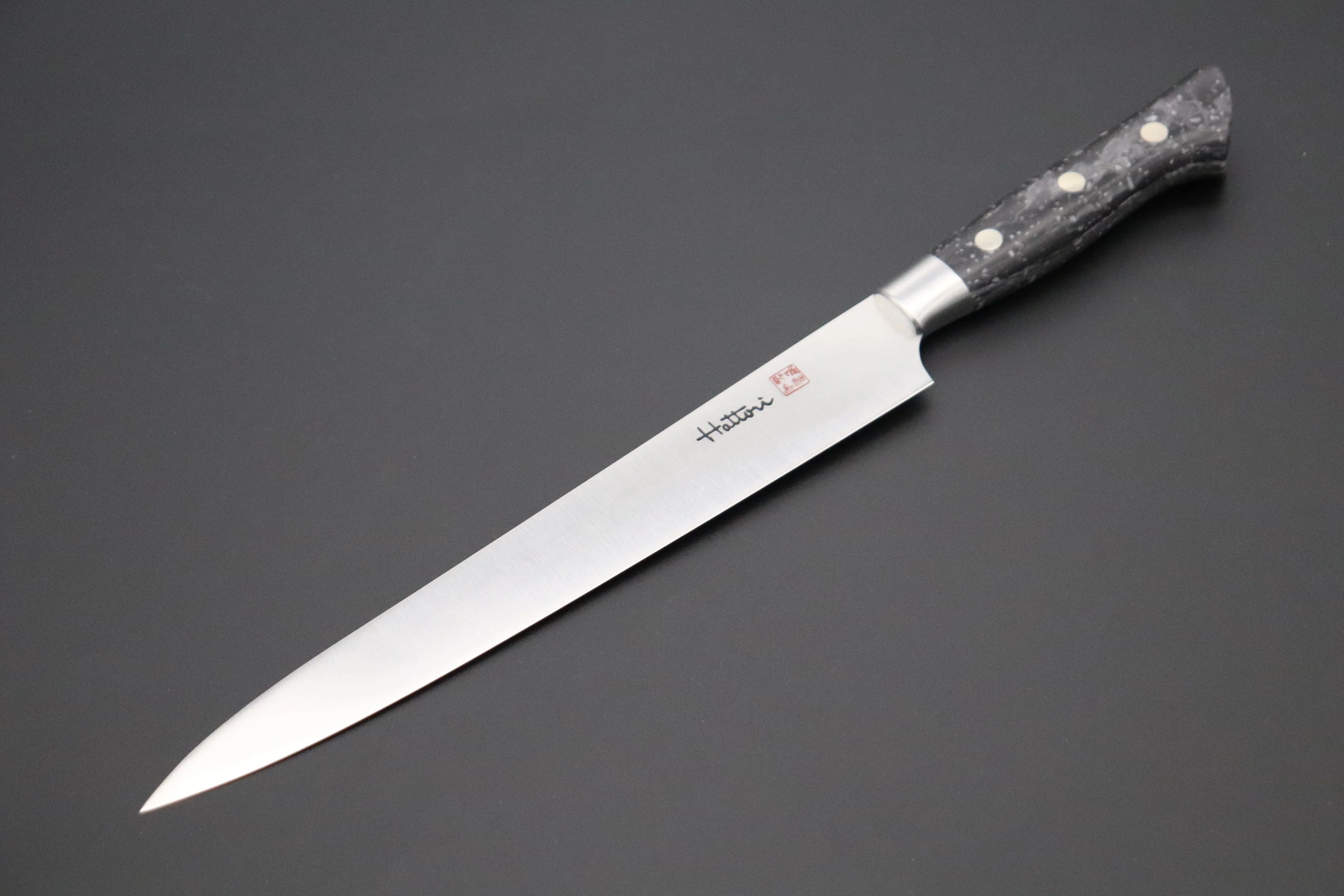 Hattori FH Solid VG-10 Series Limited Edition "SNOW IN THE DARK" Sujihiki (230mm to 300mm, 3 sizes, Dupont Corian® Handle)