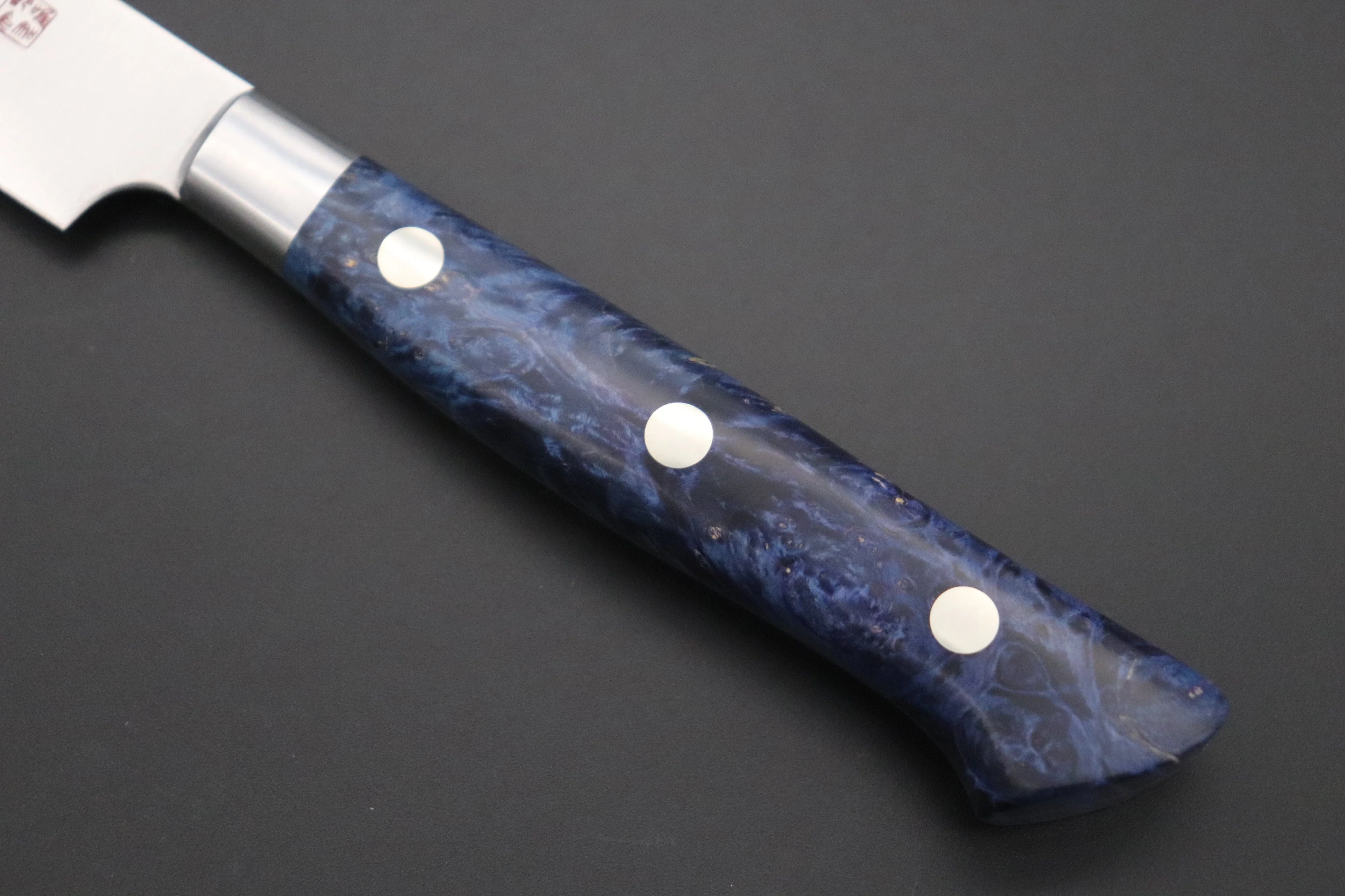 Hattori Forums Custom Limited Edition, FH Solid VG-10 Series FH-2SPBLUE Petty 120mm (4.7 Inch, Blue Color Stabilized Box Elder Wood Handle) - Image 3