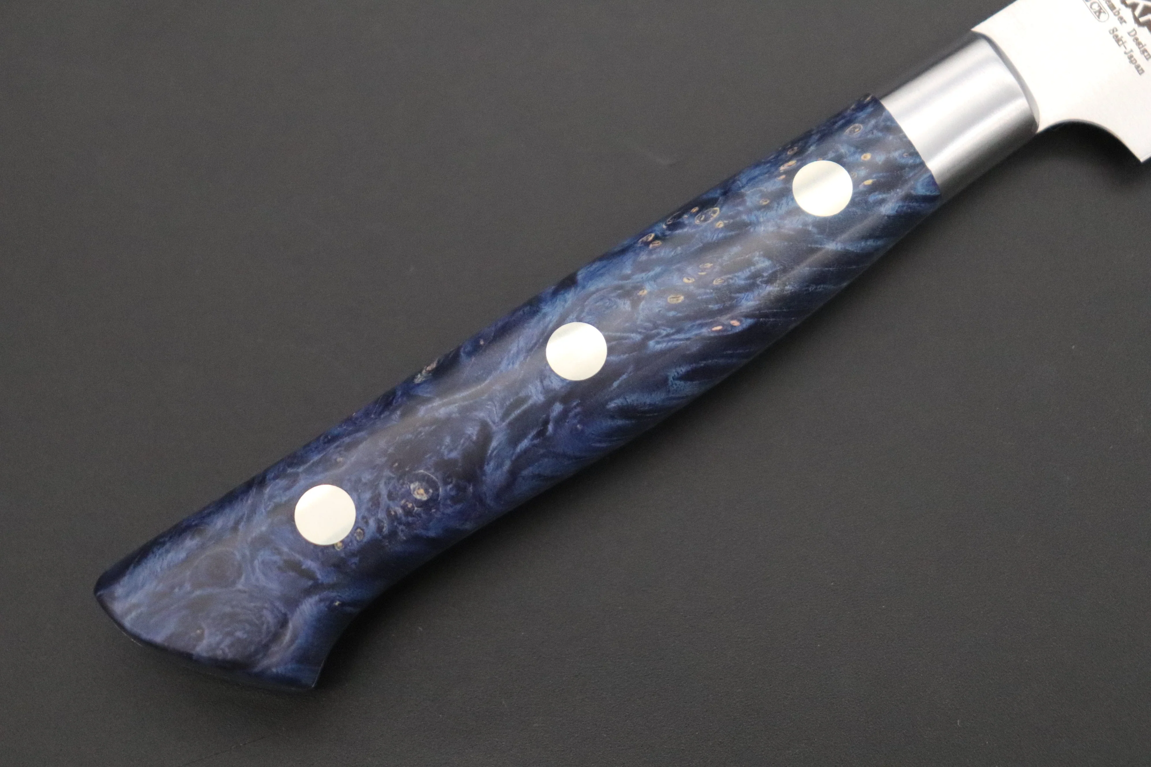 Hattori Forums Custom Limited Edition, FH Solid VG-10 Series FH-2SPBLUE Petty 120mm (4.7 Inch, Blue Color Stabilized Box Elder Wood Handle) - Image 7