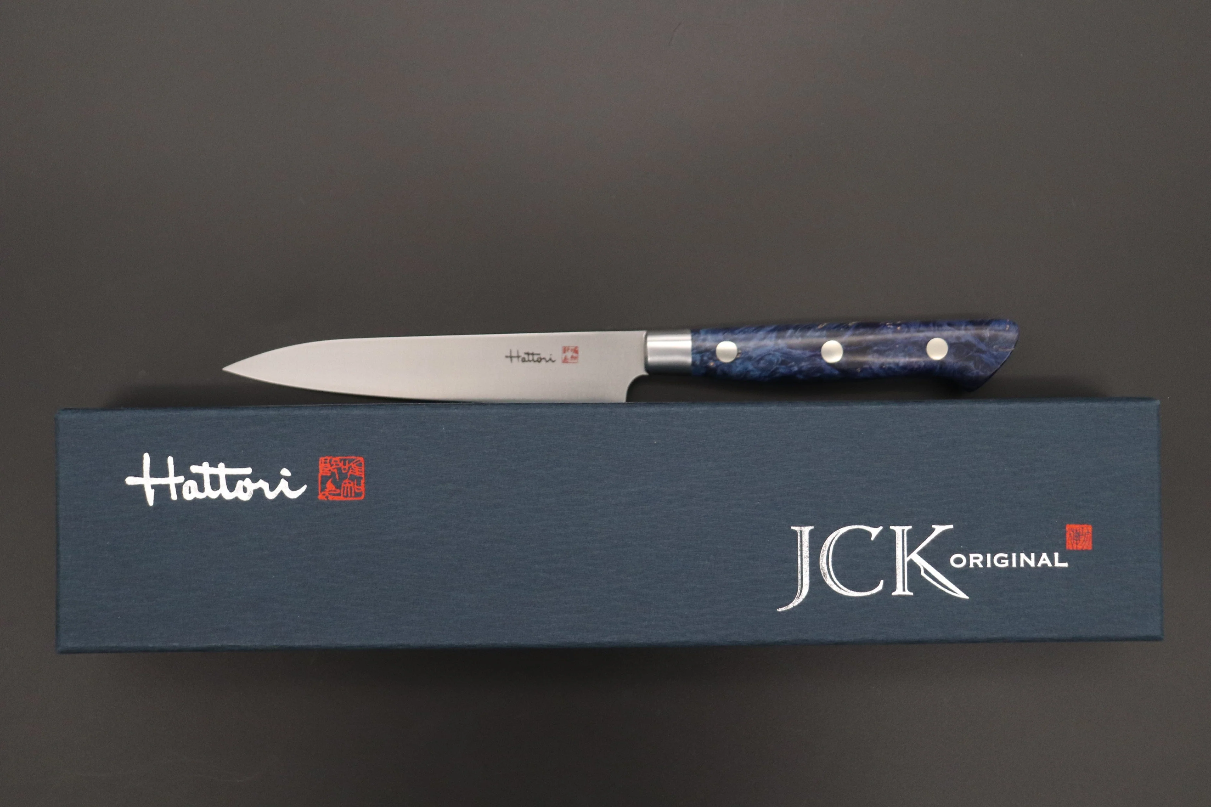 Hattori Forums Custom Limited Edition, FH Solid VG-10 Series FH-2SPBLUE Petty 120mm (4.7 Inch, Blue Color Stabilized Box Elder Wood Handle) - Image 8