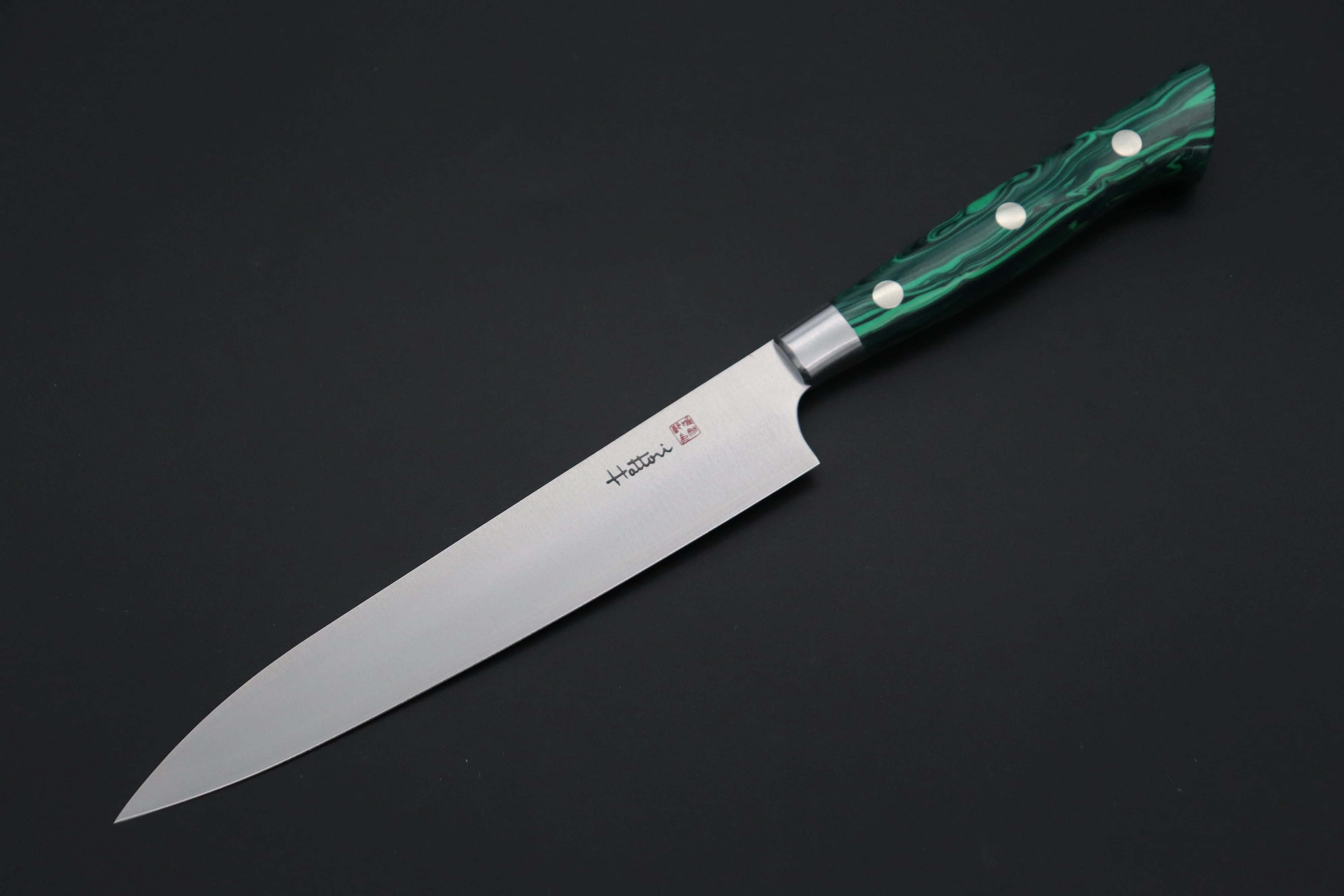 Hattori Forums "NOAH" Series FHN-3SPGM Petty 150mm (5.9 Inch, Green Malachite Gem-Composite-stone Handle)