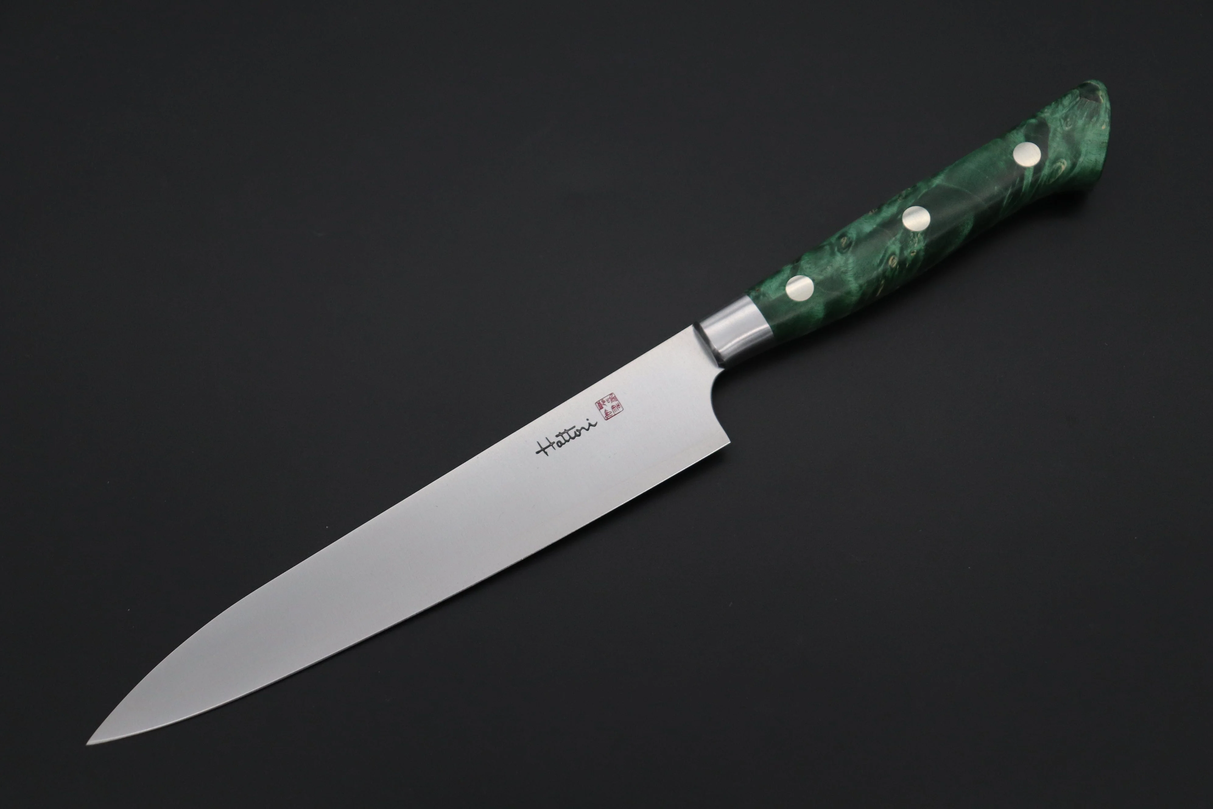 Hattori Forums "NOAH" Series FHN-3SPGREEN Petty 150mm (5.9 Inch, Green Color Stabilized Box Elder Wood Handle)