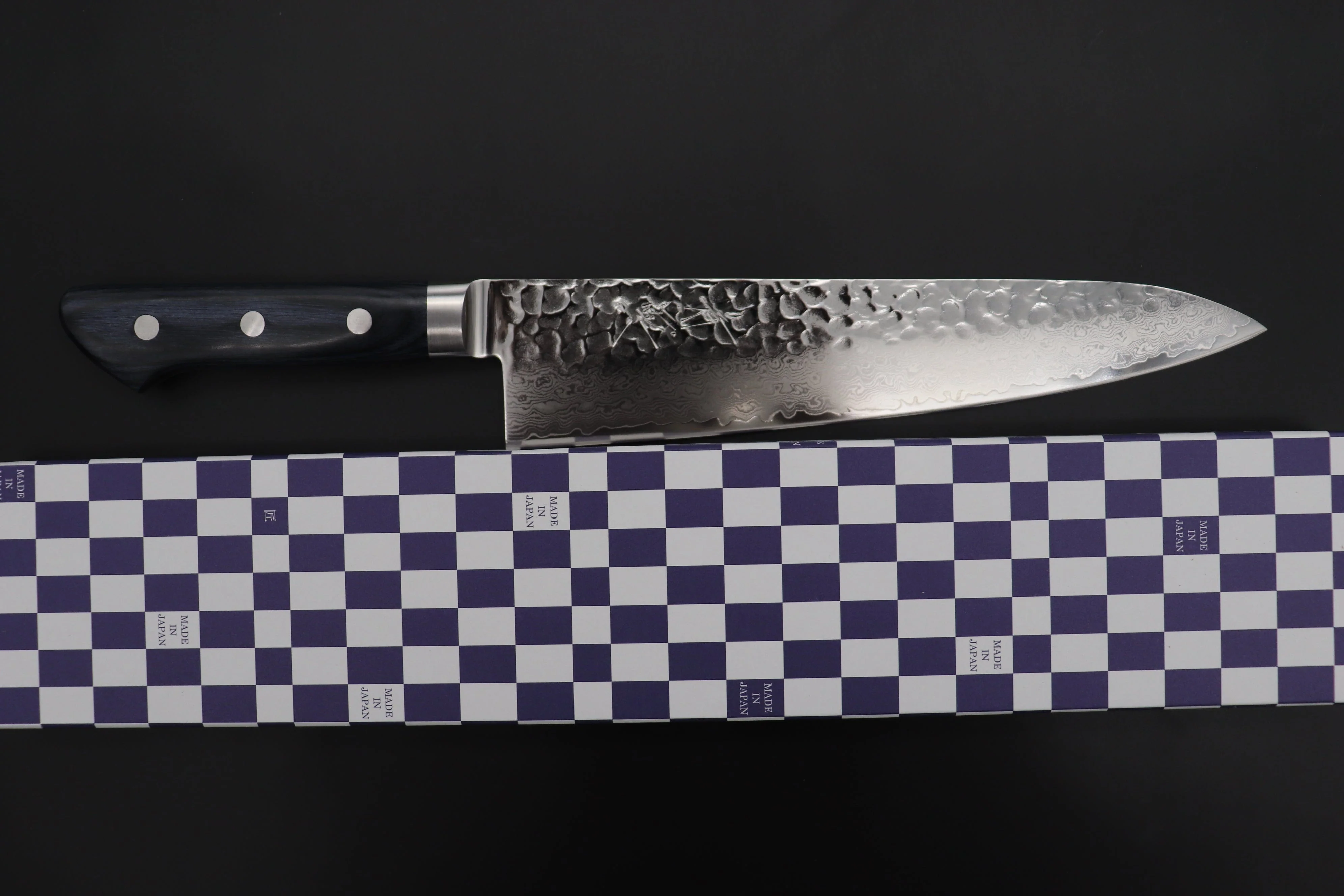 JCK Natures Blue Clouds Series BCDP-3 VG-10 Tsuchime Damascus Gyuto 210mm (8.2 inch, Royal Blue-Purple Pakka Wood Handle) - Image 8