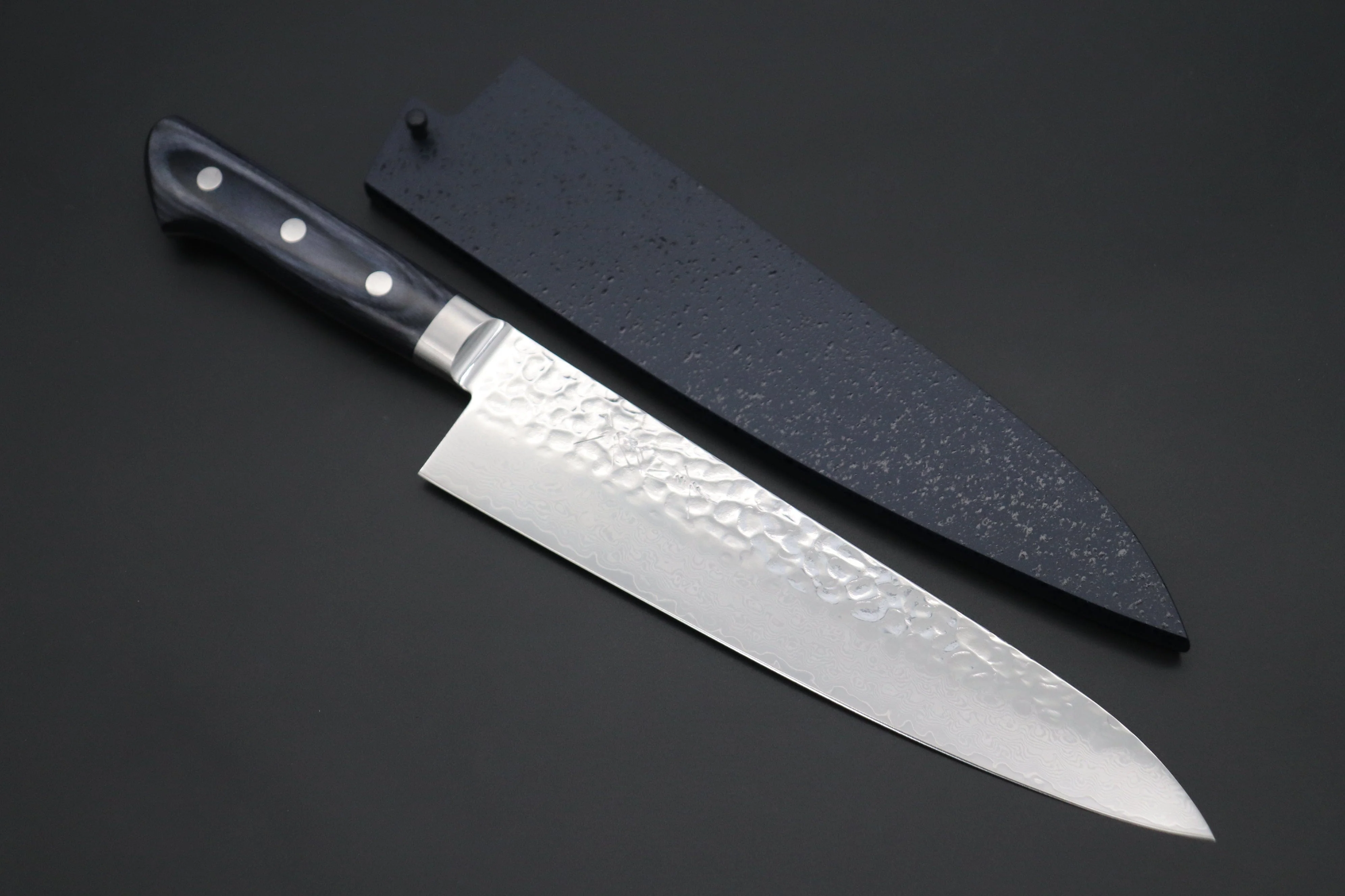 JCK Natures Blue Clouds Series BCDP-3 VG-10 Tsuchime Damascus Gyuto 210mm (8.2 inch, Royal Blue-Purple Pakka Wood Handle) - Image 9