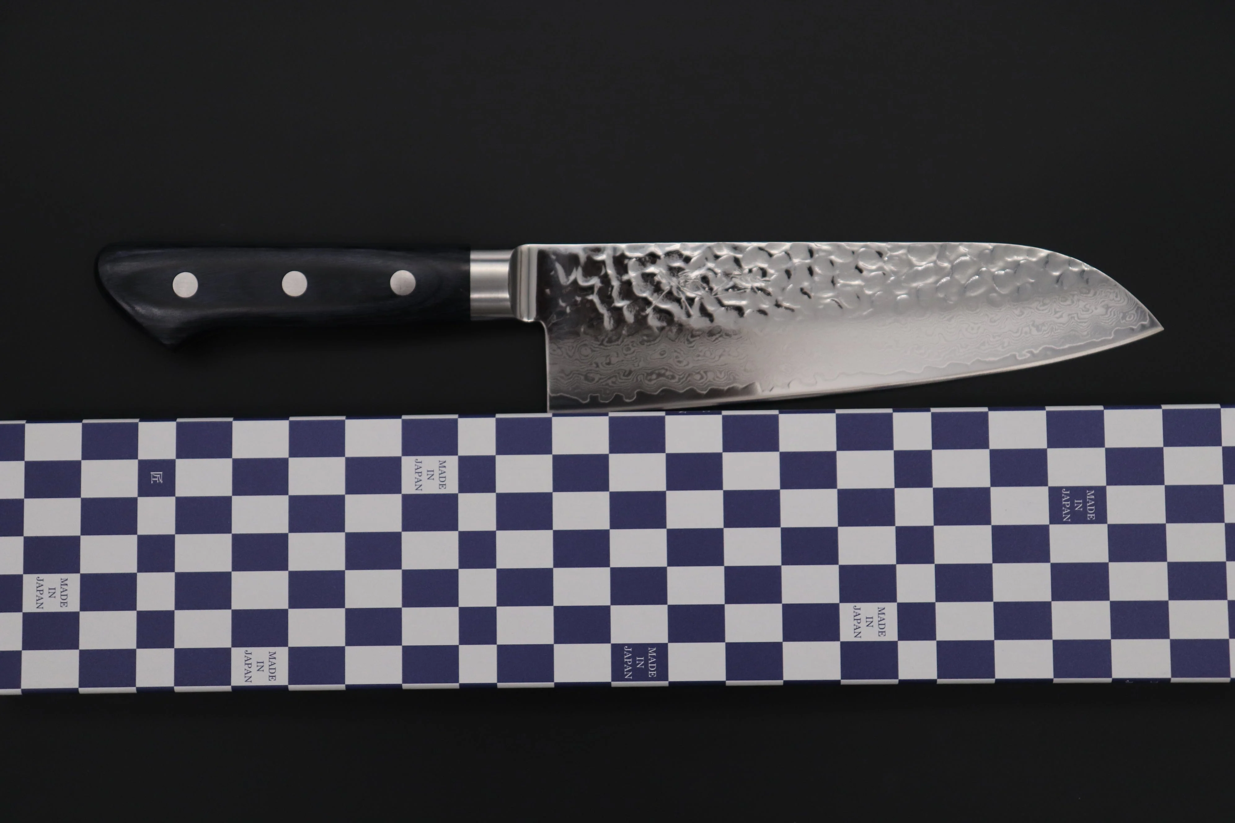 JCK Natures Blue Clouds Series BCDP-2 VG-10 Tsuchime Damascus Santoku 170mm (6.6 inch, Royal Blue-Purple Pakka Wood Handle) - Image 9