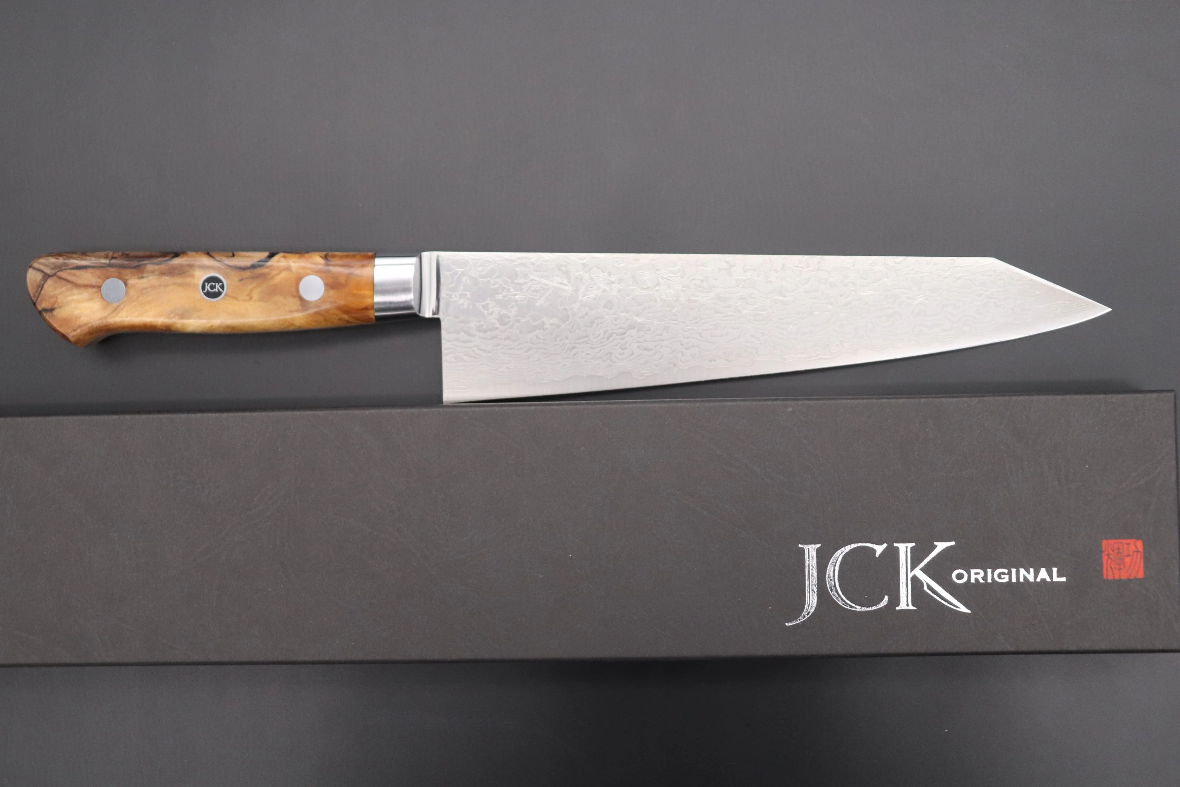 JCK Original Kagayaki Grand Canyon R-2 White & Silver Damascus Series GCYU-33 Kiritsuke Gyuto 200mm (7.8 Inch) - Image 8