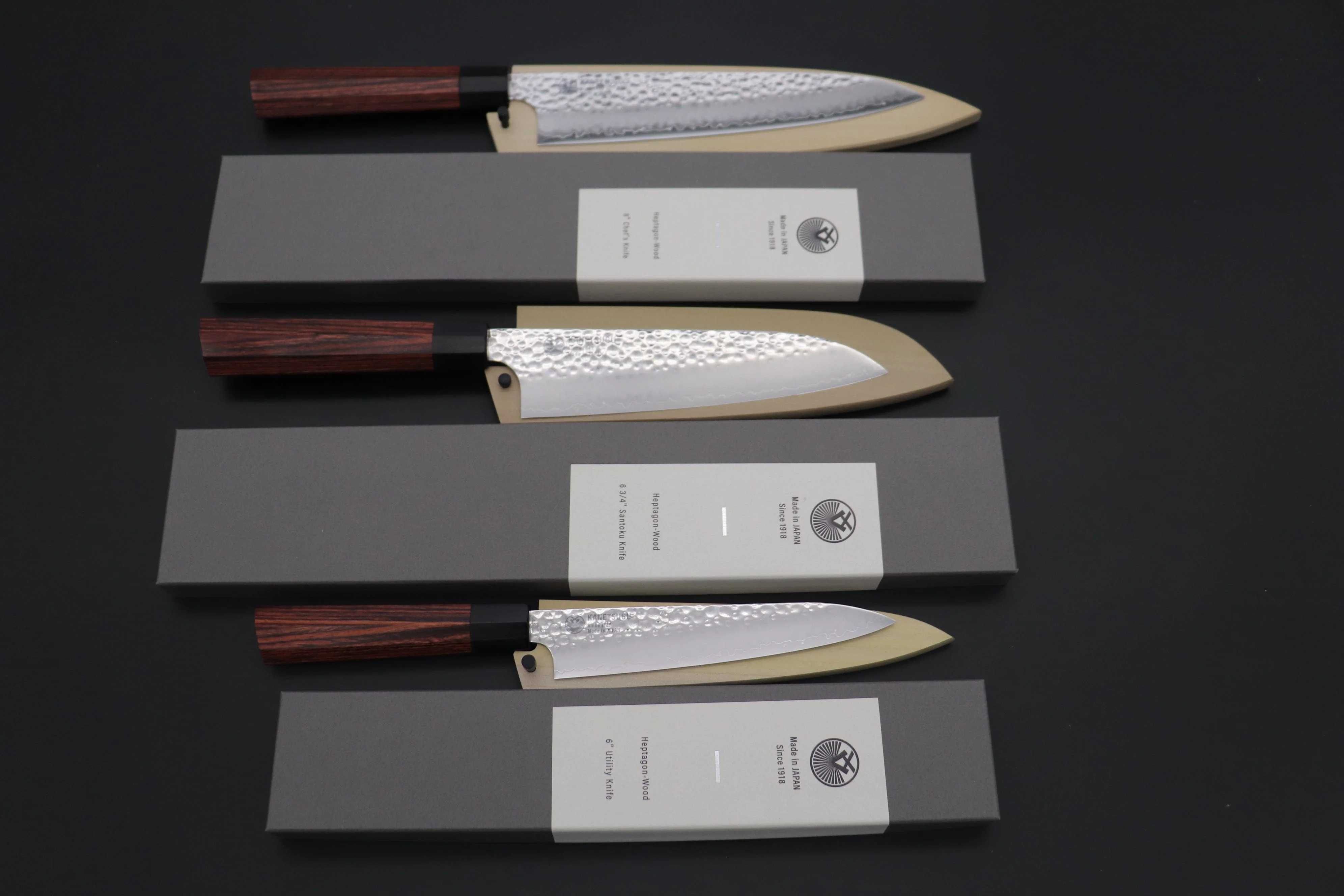 Kanetsugu "Heptagon! 3Pcs Knife Set" CHW-1 Wa Petty 150mm, CHW-2 Wa Santoku 175mm, CHW-3 Wa Gyuto 210mm (comes with Magnolia Sayas) - Image 5