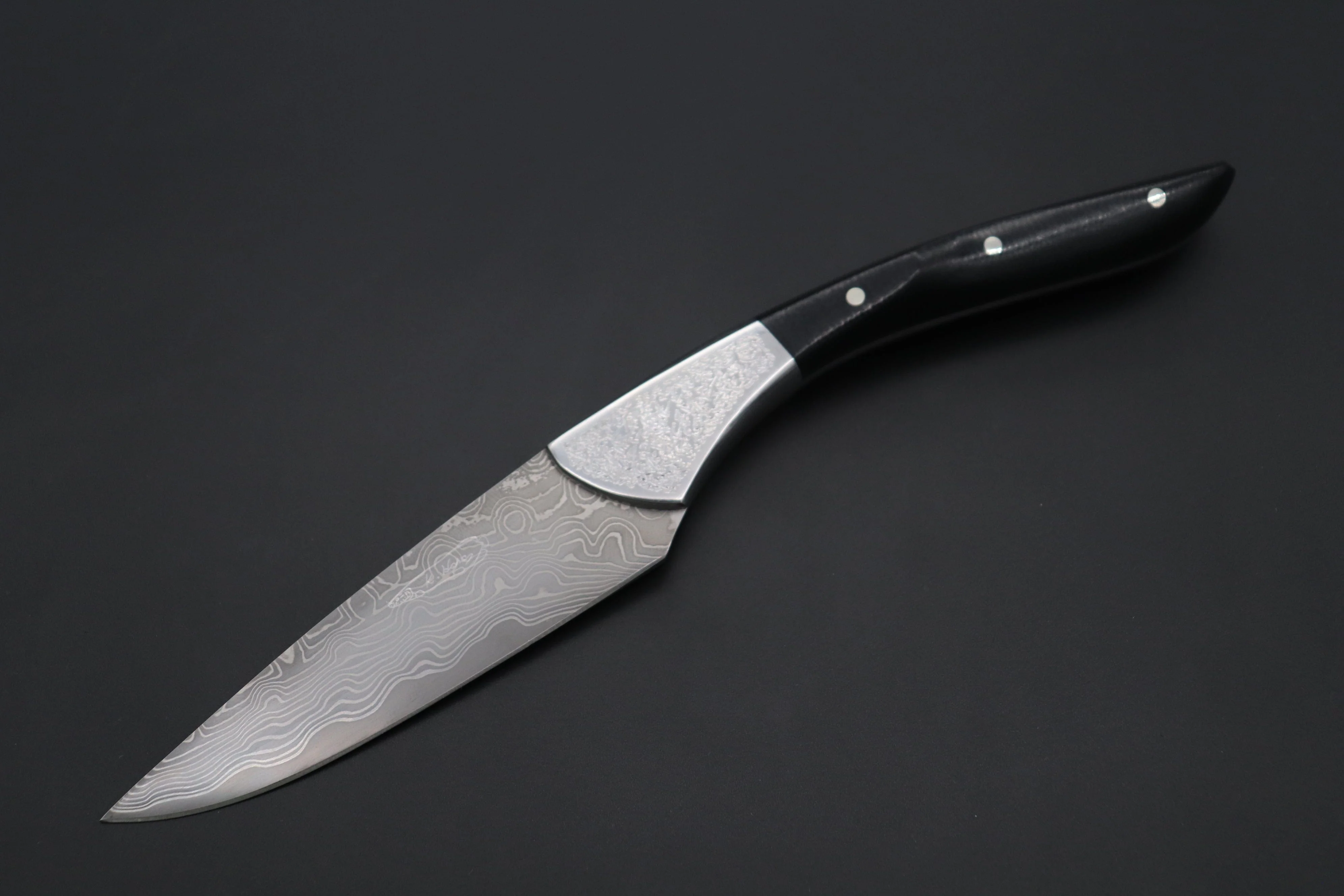 Koji Hara KH-530 Koji's Hammer Forged Damascus Custom Utility Steak Knife "Elegant Stubby"