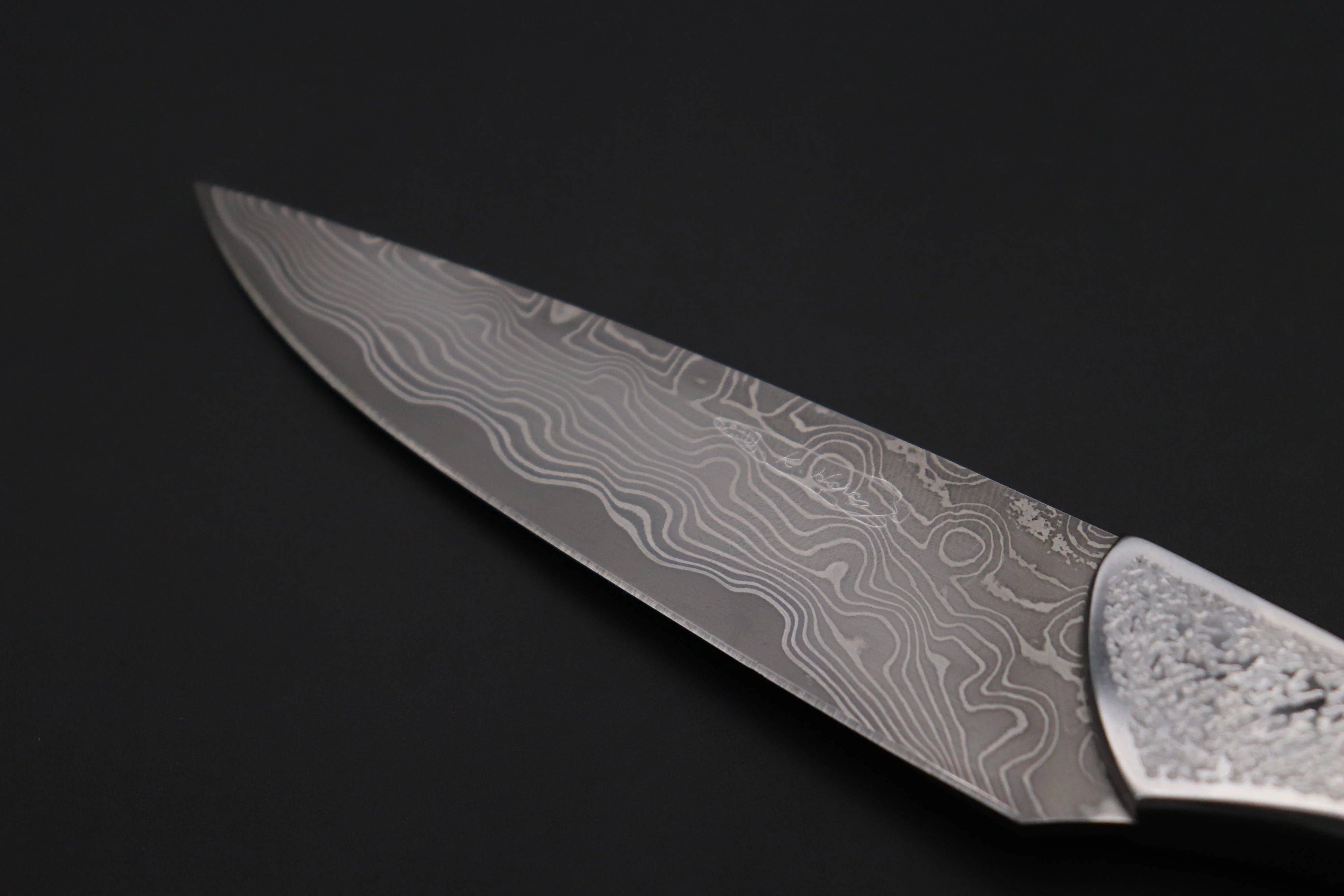 Koji Hara KH-530 Koji's Hammer Forged Damascus Custom Utility Steak Knife "Elegant Stubby" - Image 2