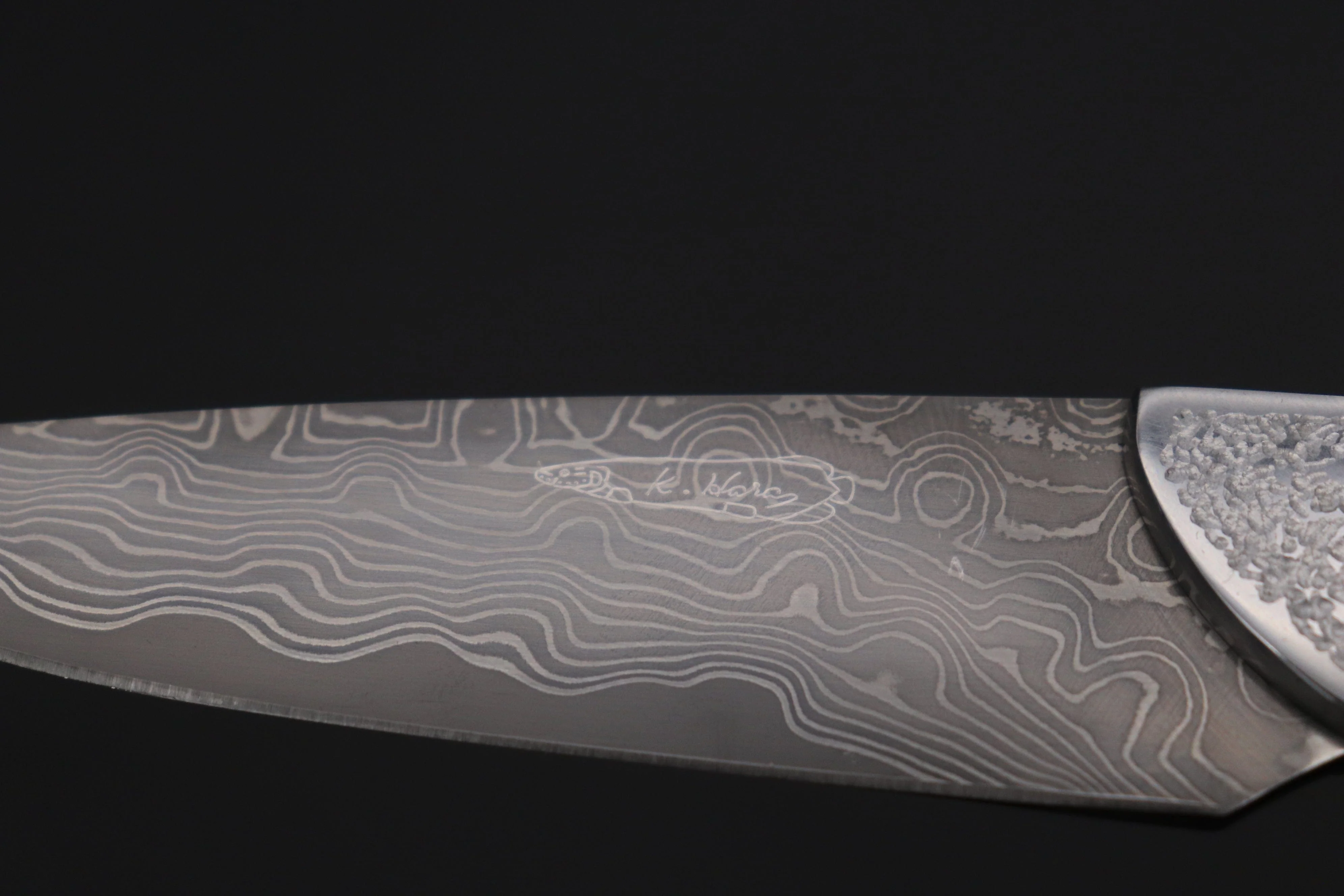 Koji Hara KH-530 Koji's Hammer Forged Damascus Custom Utility Steak Knife "Elegant Stubby" - Image 4