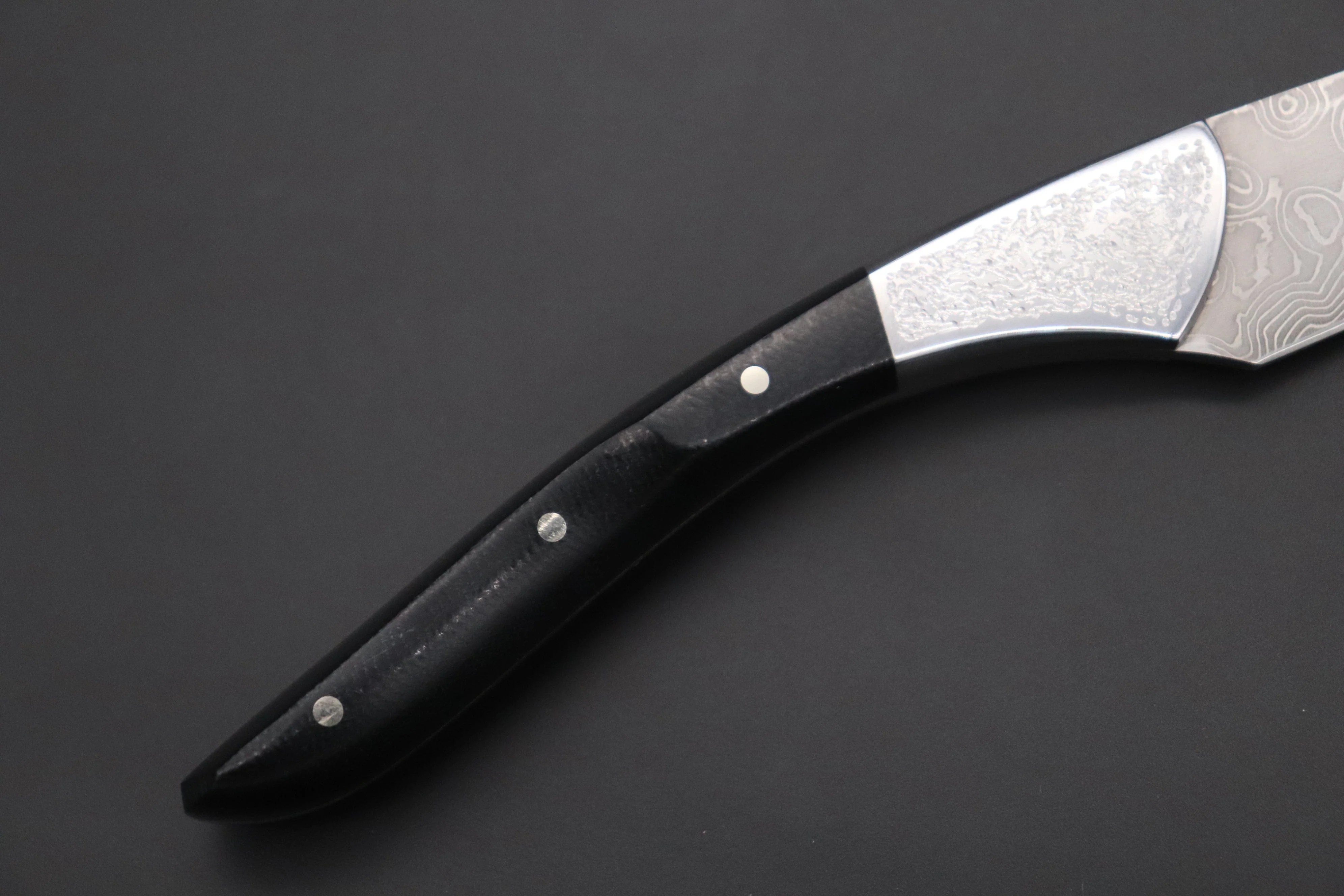 Koji Hara KH-530 Koji's Hammer Forged Damascus Custom Utility Steak Knife "Elegant Stubby" - Image 6