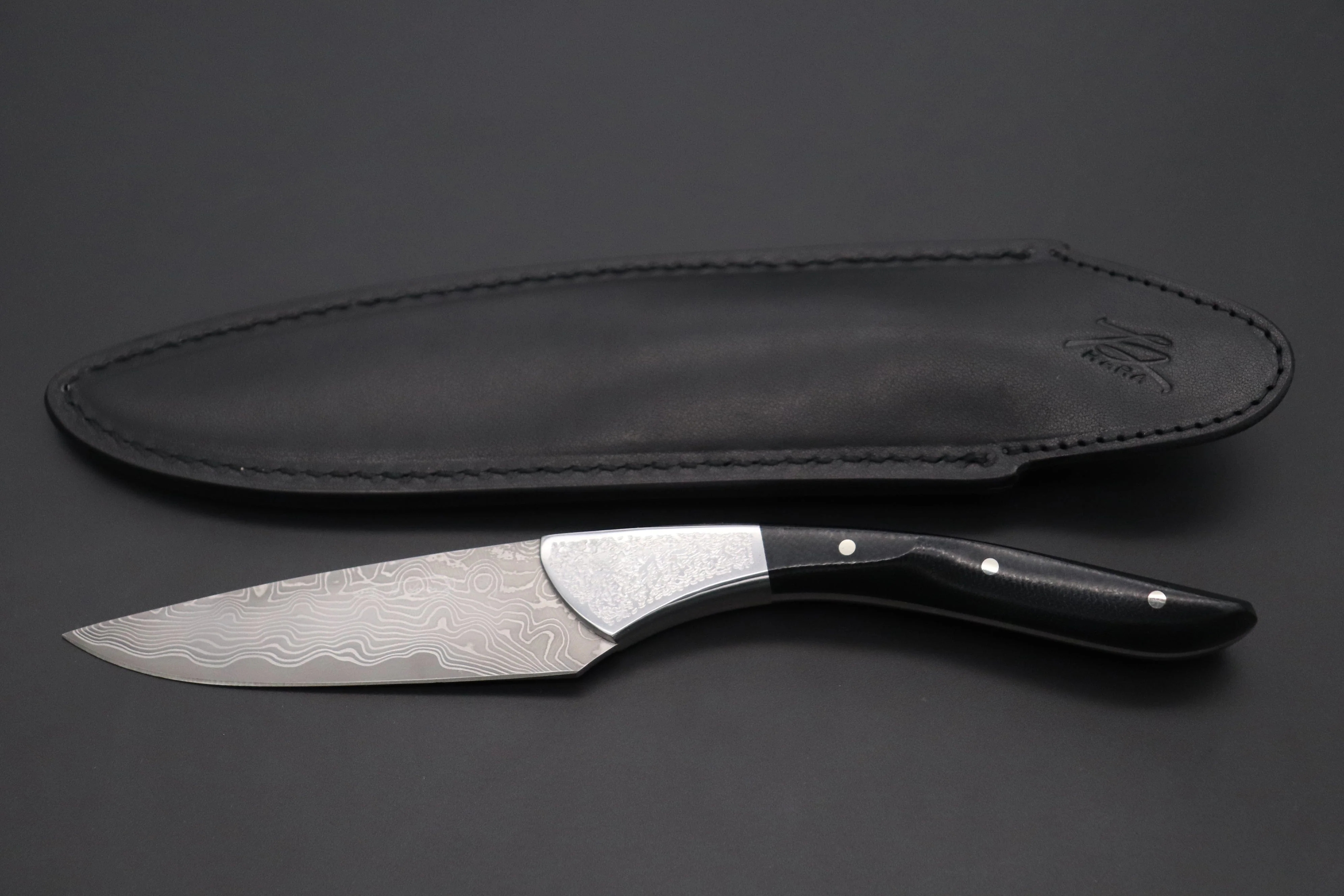 Koji Hara KH-530 Koji's Hammer Forged Damascus Custom Utility Steak Knife "Elegant Stubby" - Image 9