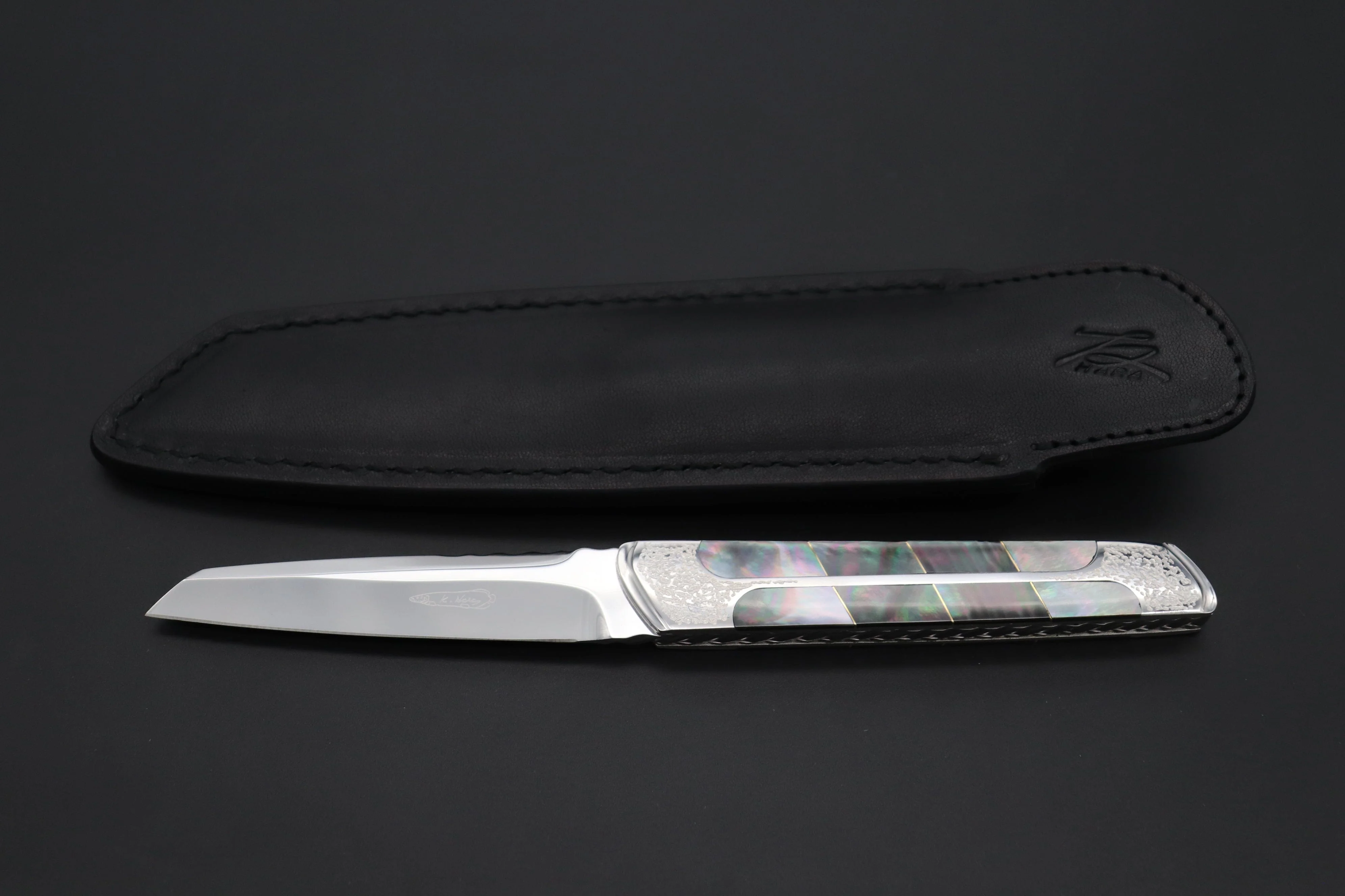 Koji Hara KH-550 M-390 Perfect Mirror Polish, Custom Utility Steak Knife "Silver Tanto" - Image 10