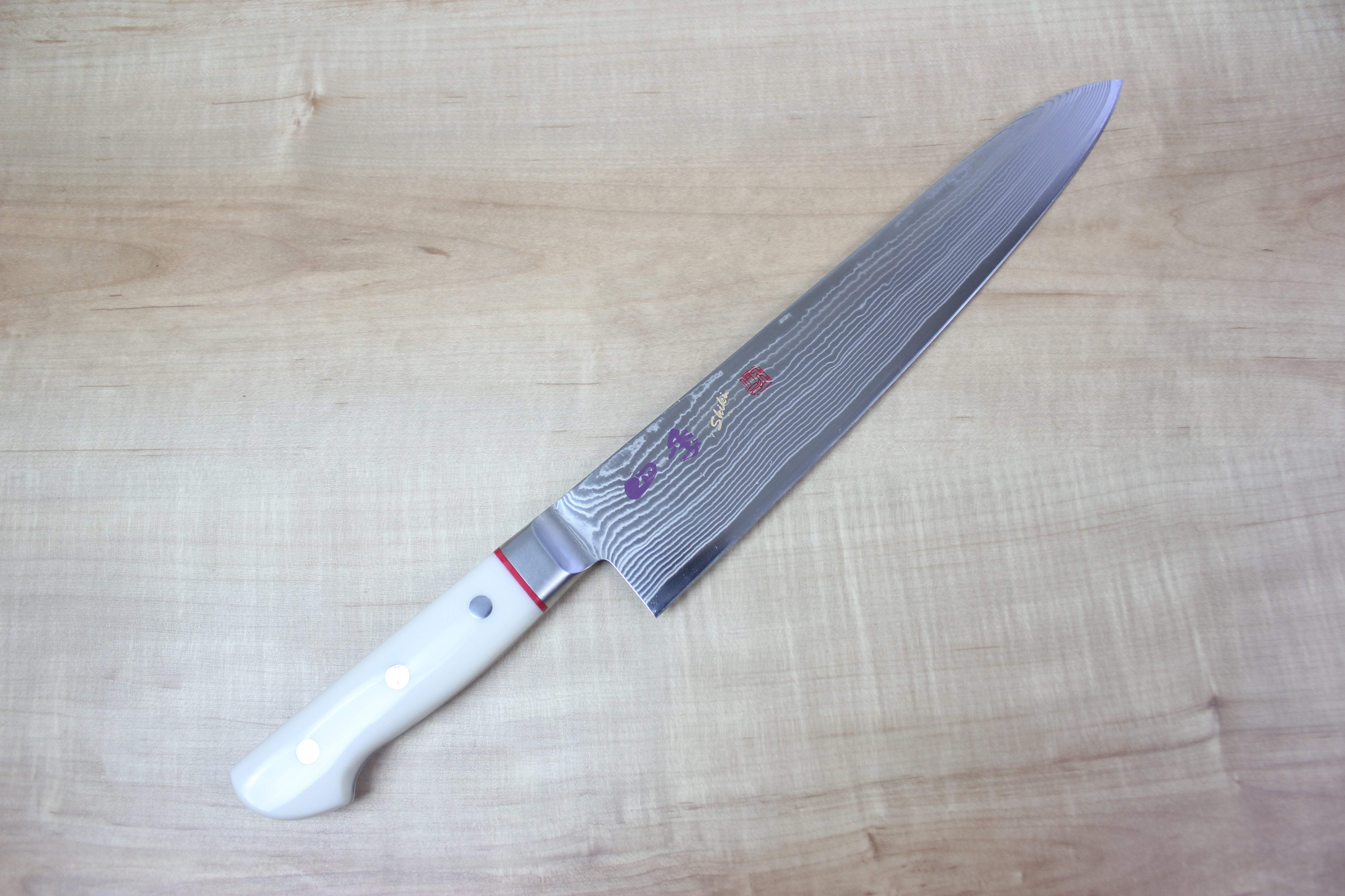 Limited Edition,  SHIKI 守護神 Guardian Series "Calm Wave Damascus Version" SKCI-6L Gyuto 240mm (9.4 inch, White Corian Handle)