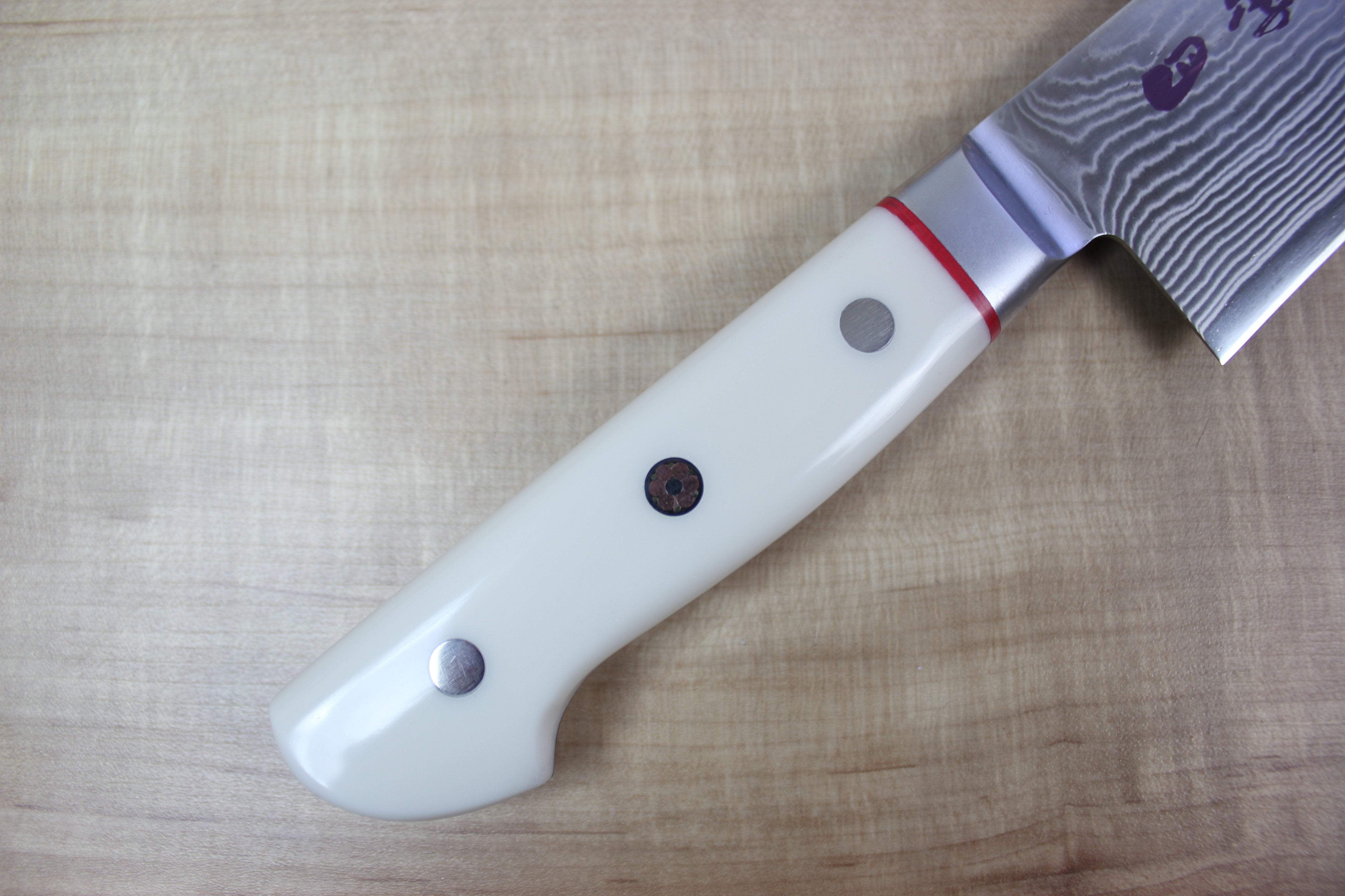 Limited Edition,  SHIKI 守護神 Guardian Series "Calm Wave Damascus Version" SKCI-6L Gyuto 240mm (9.4 inch, White Corian Handle) - Image 3
