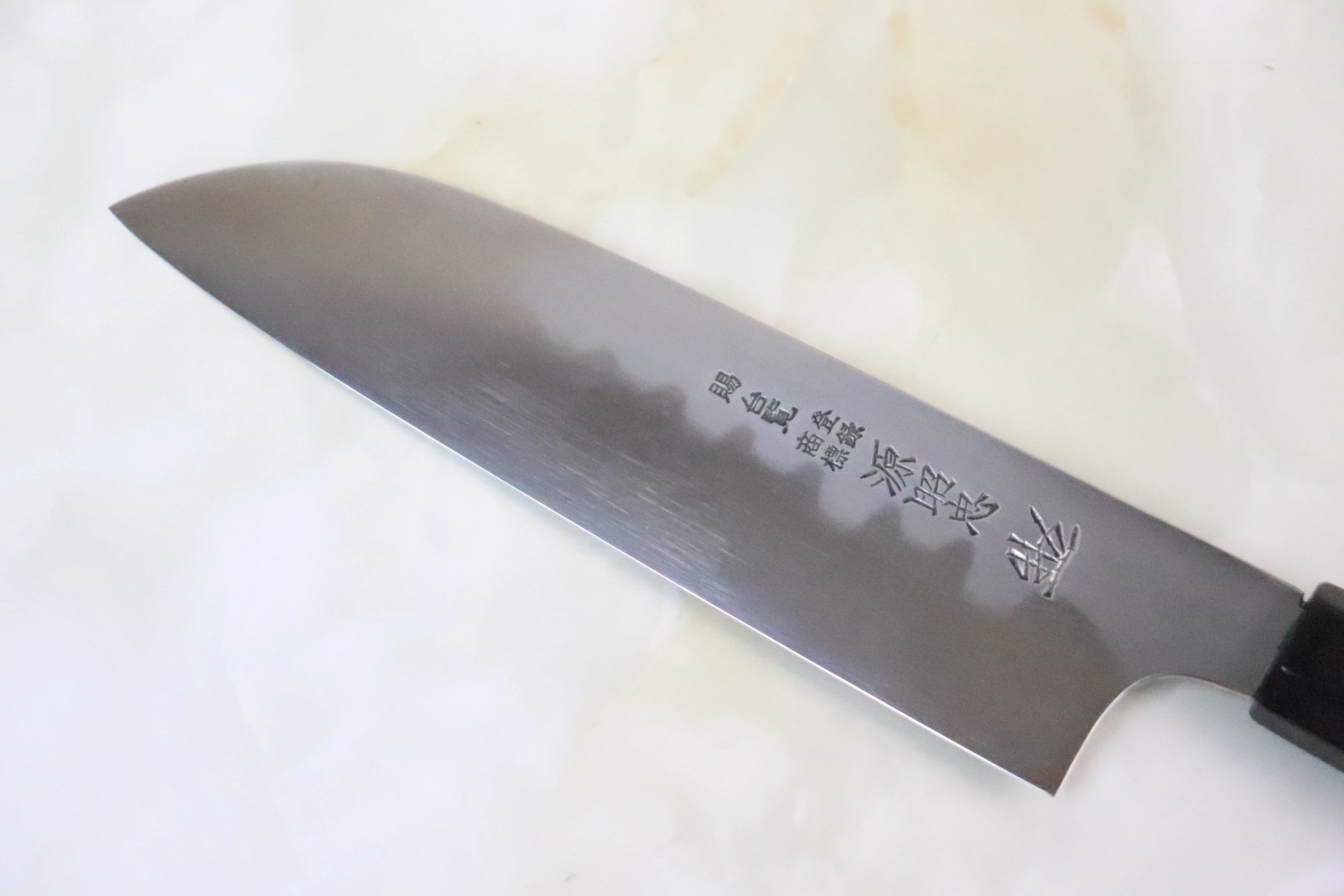 Mizuno Tanrenjo Akitada Honyaki DX Series Blue Steel No.2 Wa Santoku (165mm or 180mm, Octagon Shaped Ebonywood Handle) - Image 2