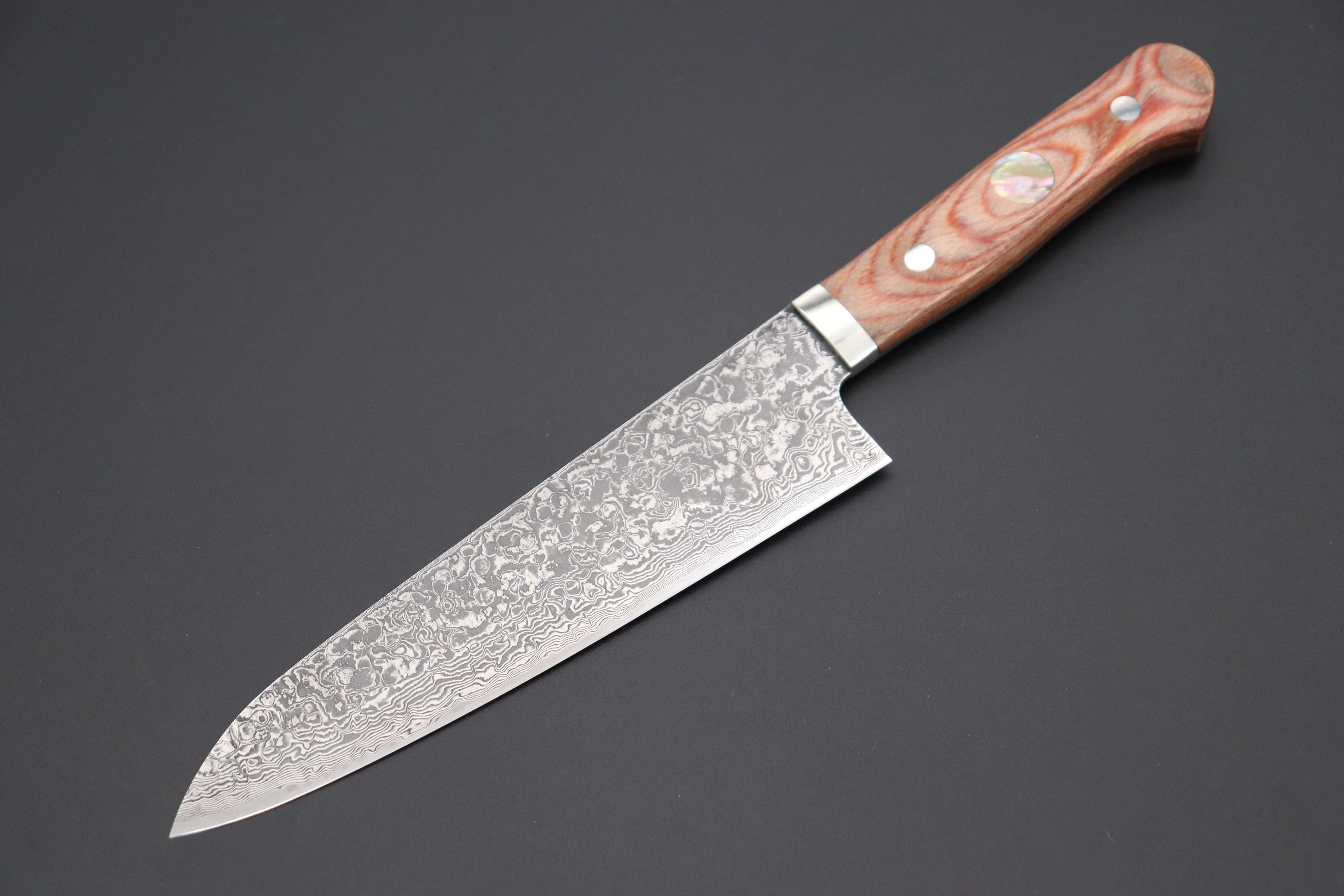 Mr. Itou “Luna Series” R-2 Custom Damascus Gyuto 170mm (6.6 inch) Brown Wood-Micarta Handle (IT-140A)