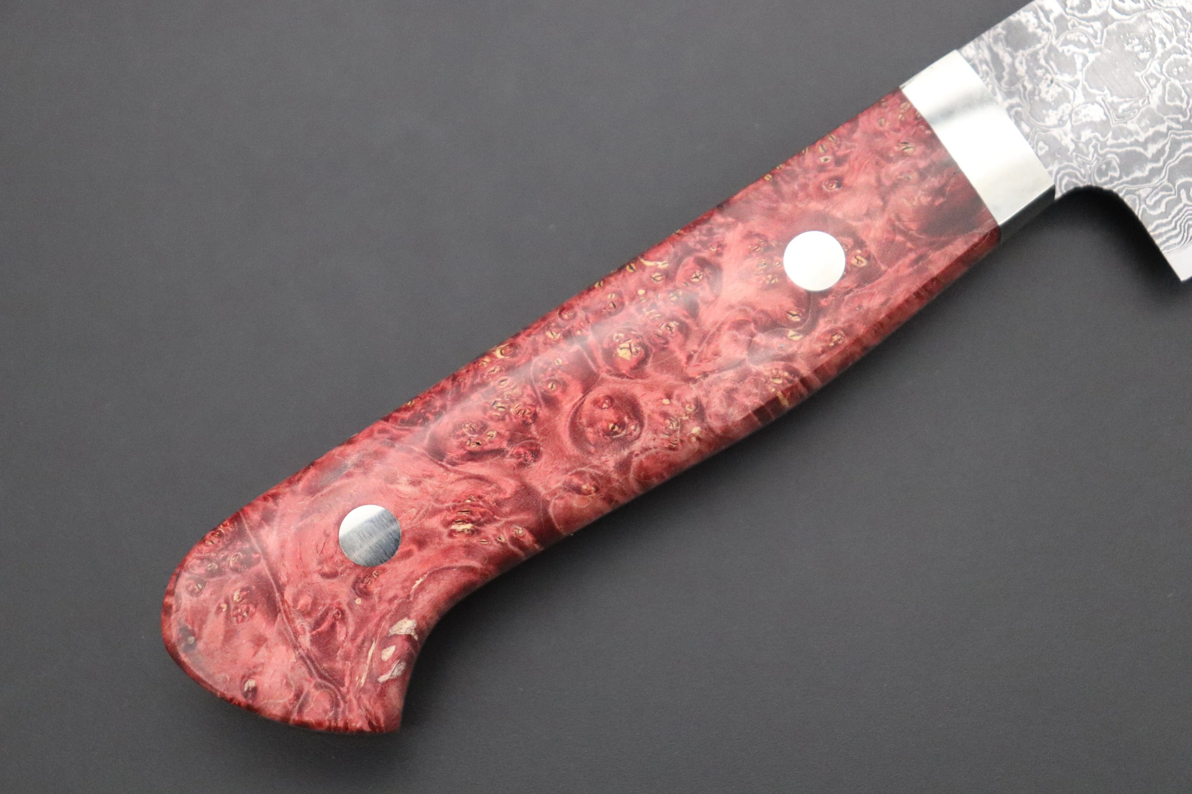 Mr. Itou R-2 Custom Damascus Gyuto 155mm (6.4 inch, Stabilized Red-color Maple Burl Wood Handle, IT-234) - Image 7