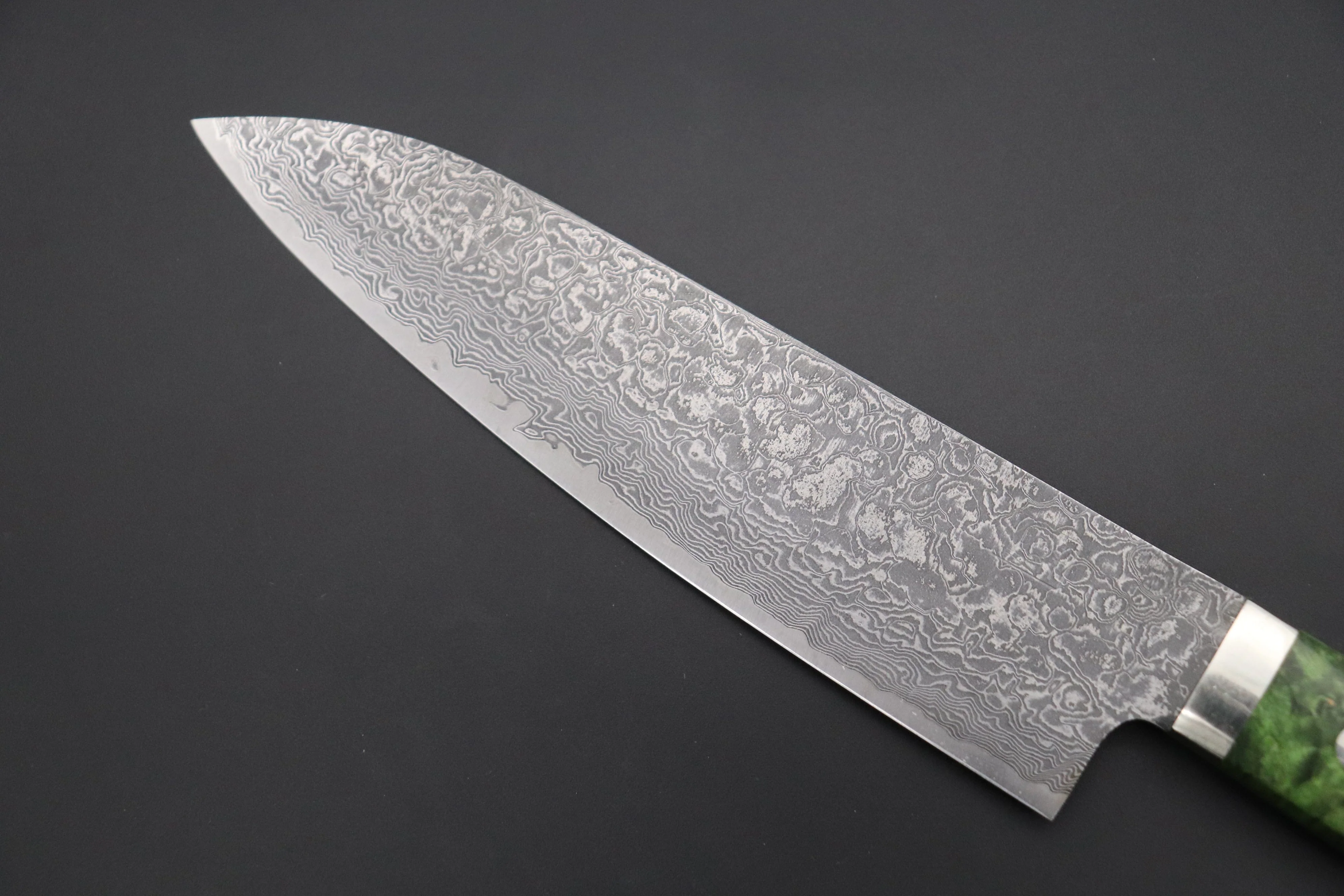 Mr. Itou R-2 Custom Damascus Gyuto 180mm (7 inch, Stabilized Green-color Maple Burl Wood Handle, IT-236) - Image 2