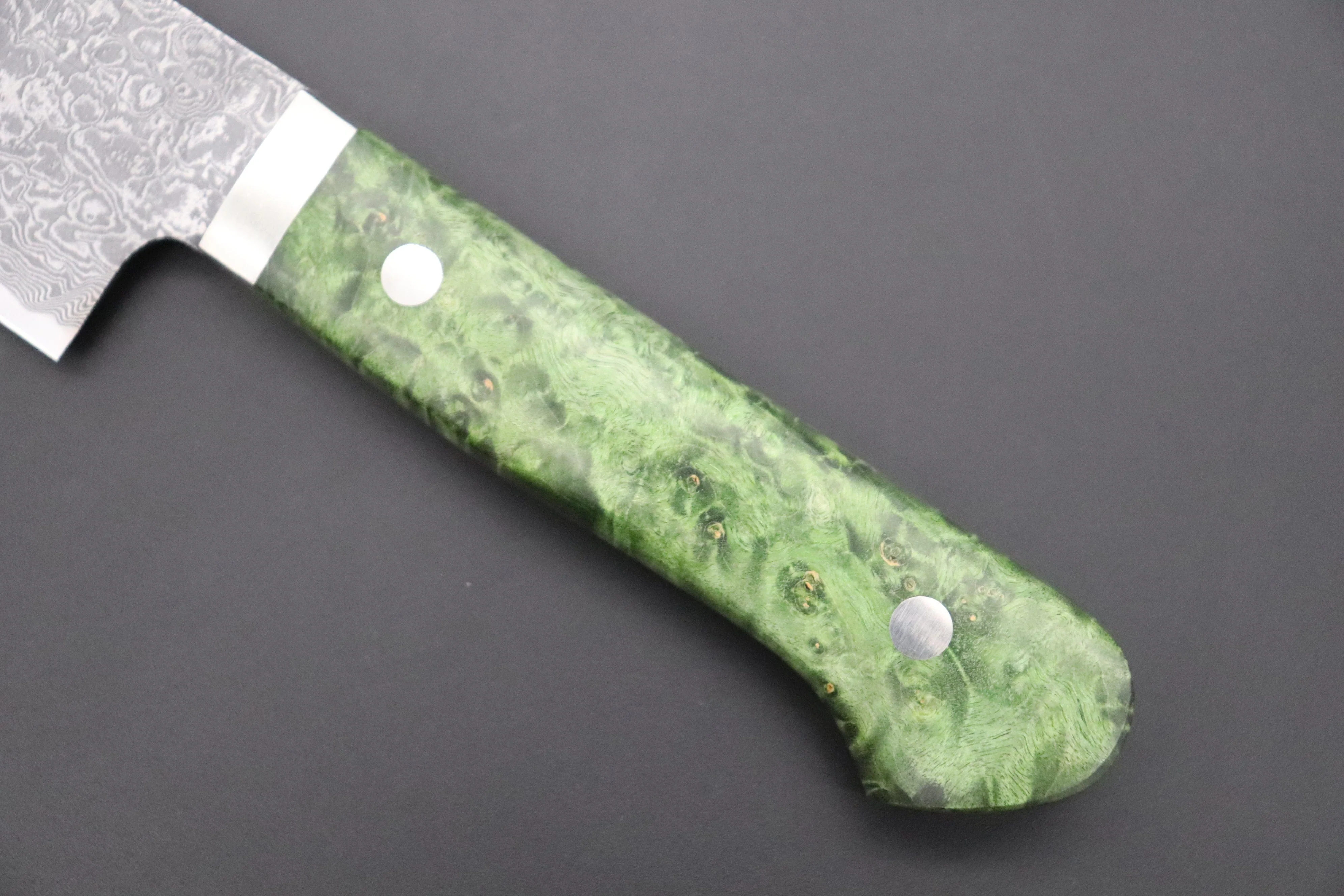 Mr. Itou R-2 Custom Damascus Gyuto 180mm (7 inch, Stabilized Green-color Maple Burl Wood Handle, IT-236) - Image 3