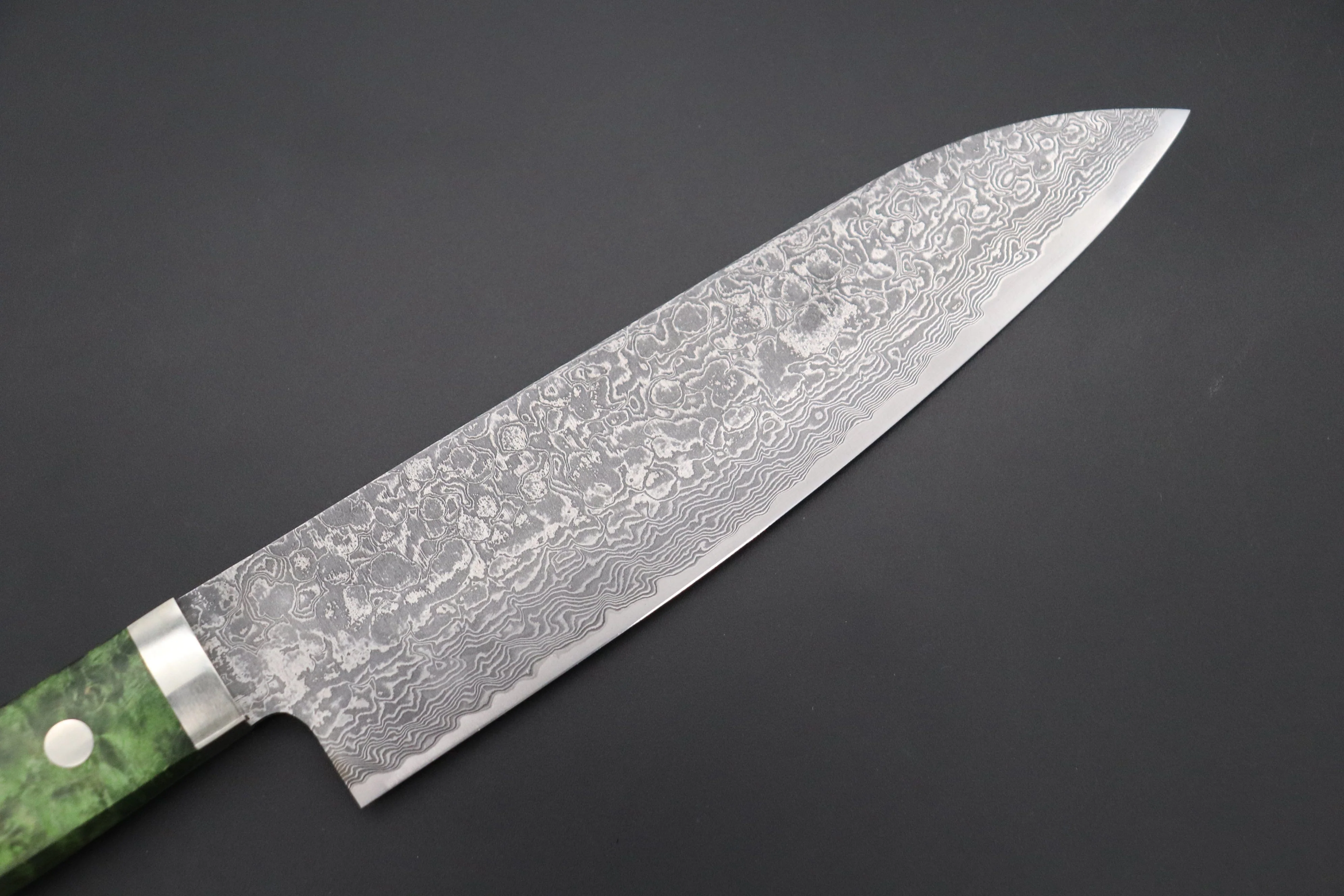 Mr. Itou R-2 Custom Damascus Gyuto 180mm (7 inch, Stabilized Green-color Maple Burl Wood Handle, IT-236) - Image 6