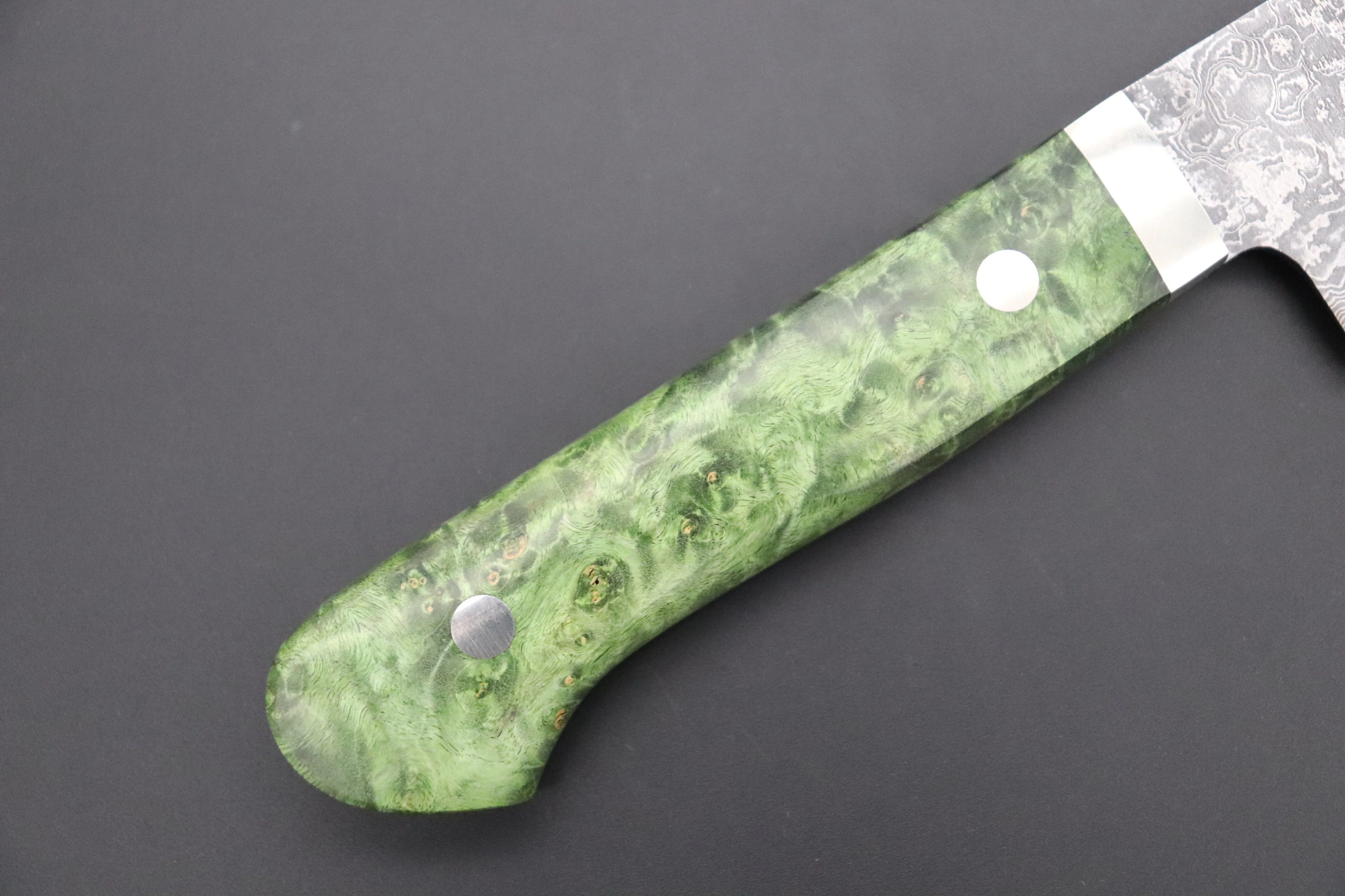 Mr. Itou R-2 Custom Damascus Gyuto 180mm (7 inch, Stabilized Green-color Maple Burl Wood Handle, IT-236) - Image 7