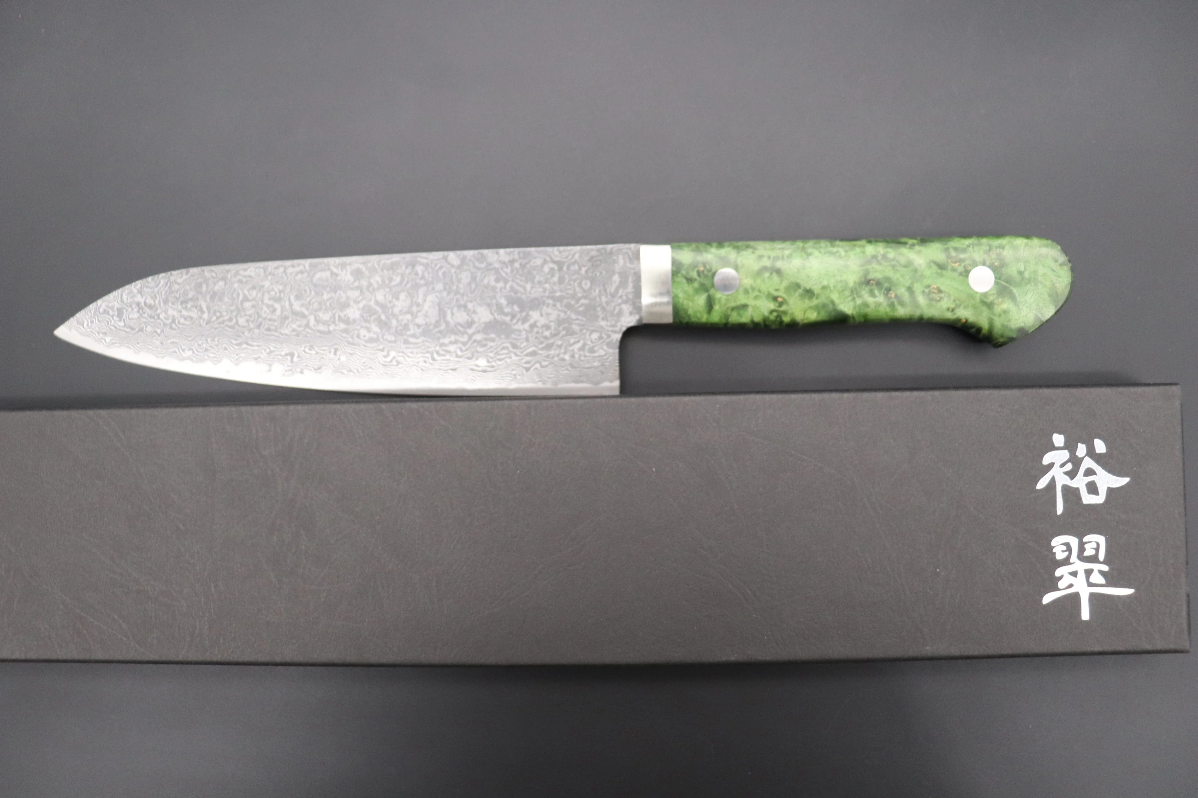 Mr. Itou R-2 Custom Damascus Gyuto 180mm (7 inch, Stabilized Green-color Maple Burl Wood Handle, IT-236) - Image 8