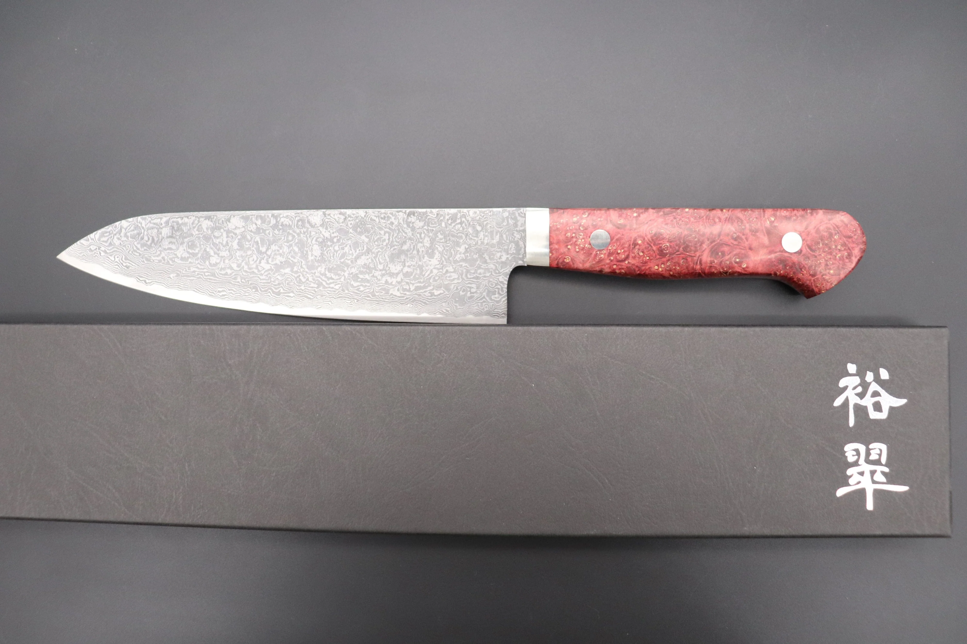 Mr. Itou R-2 Custom Damascus Gyuto 180mm (7 inch, Stabilized Red-color Maple Burl Wood Handle, IT-235) - Image 8