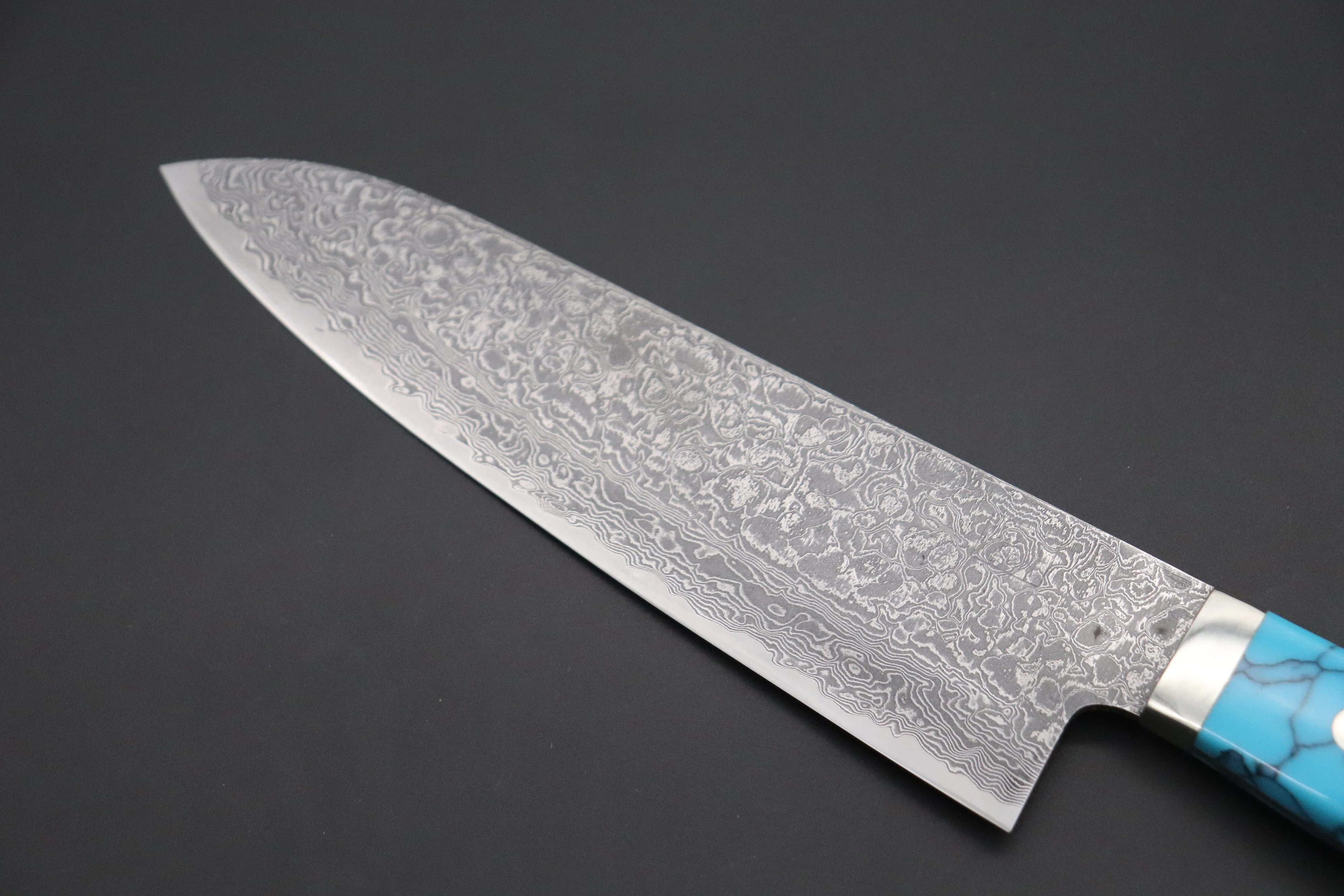 Mr. Itou R-2 Custom Damascus Gyuto 180mm (7 inch,Turquoise Gem-Composite Stone Handle,IT-232) - Image 2