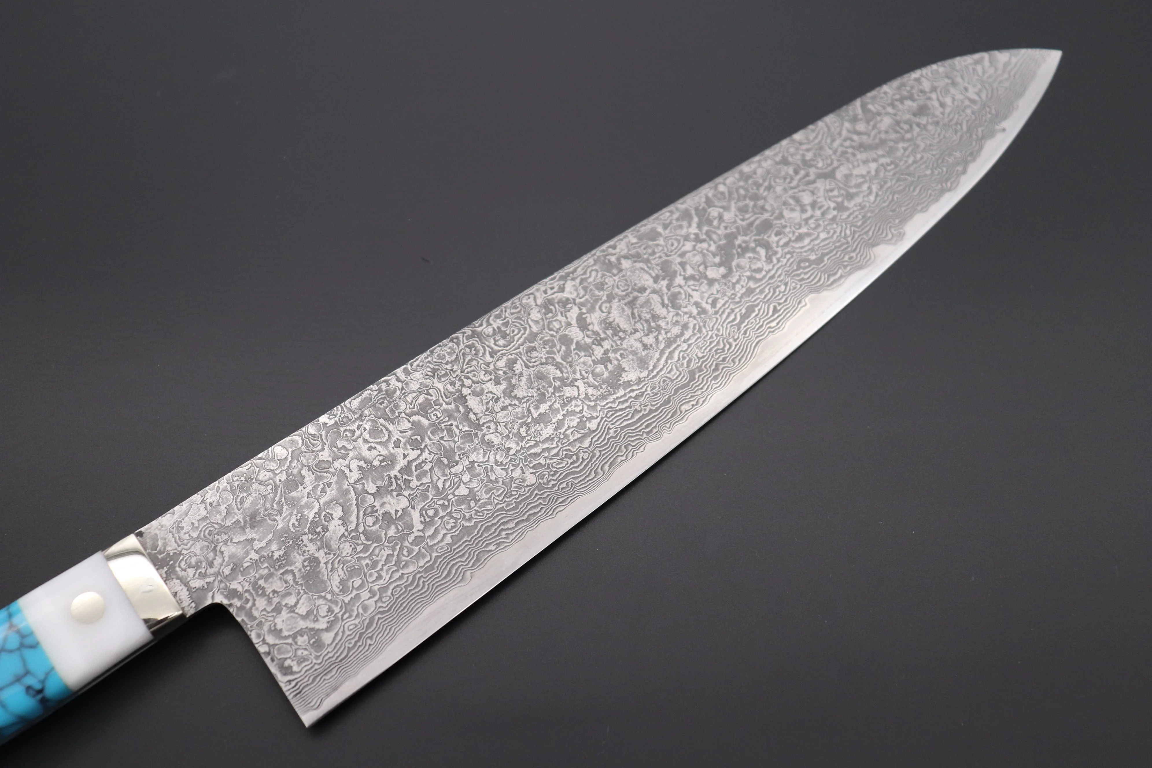 Mr. Itou R-2 Custom Damascus Gyuto 265mm (10.4 Inch) "Custom Combination Handle (Corian/Turuqoise/Ironwood)" (IT-1) - Image 6