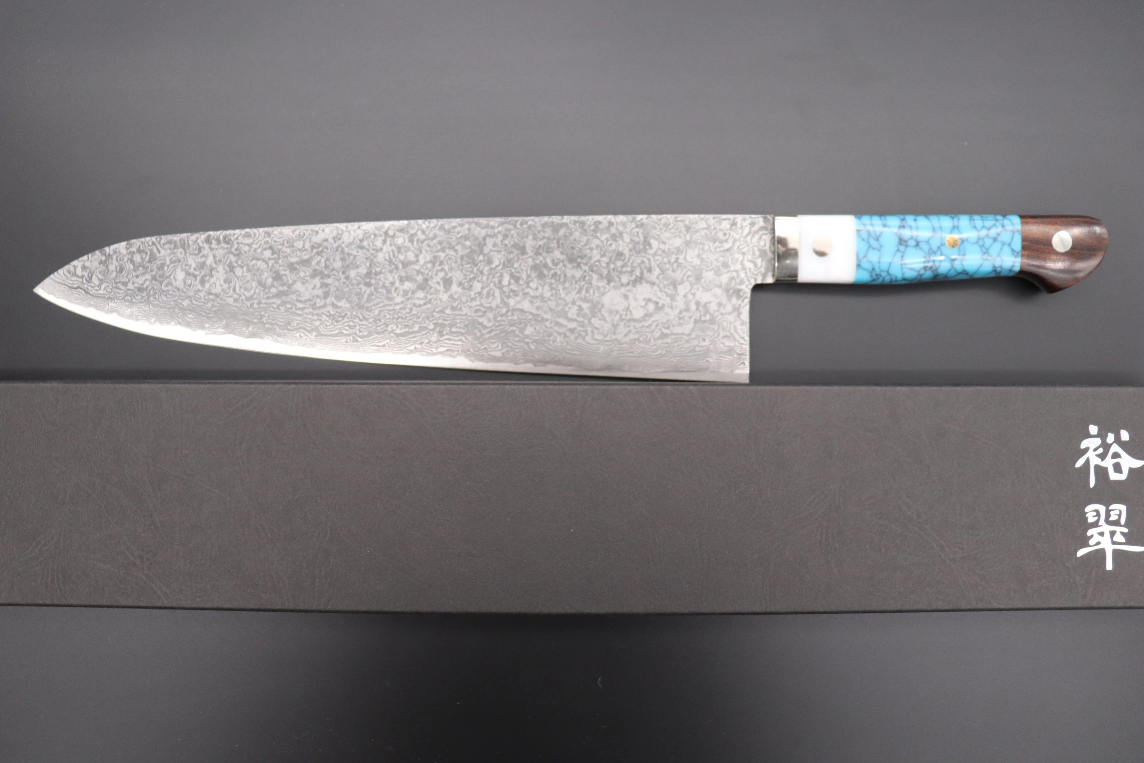 Mr. Itou R-2 Custom Damascus Gyuto 265mm (10.4 Inch) "Custom Combination Handle (Corian/Turuqoise/Ironwood)" (IT-1) - Image 8