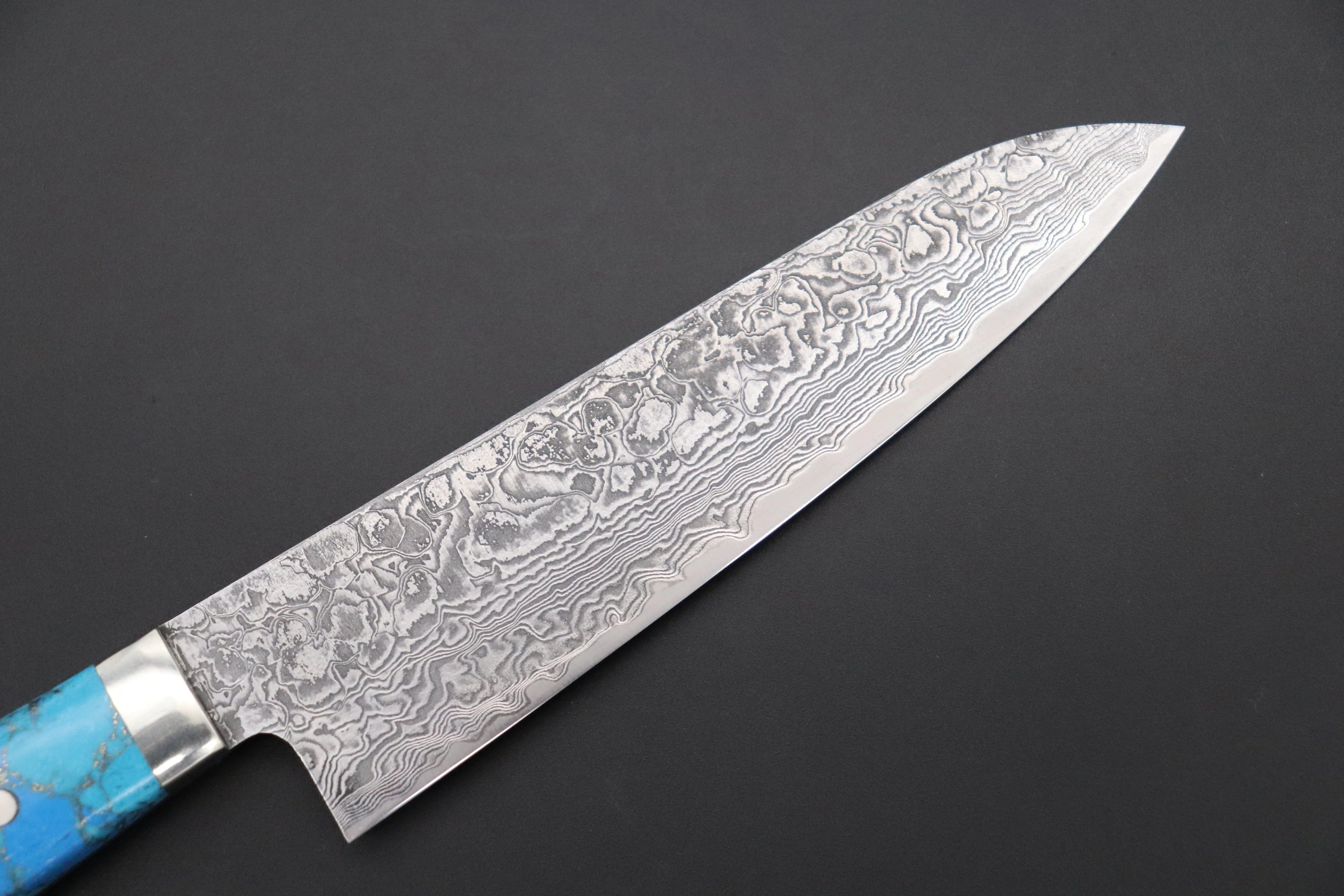 Mr. Itou R-2 Custom Damascus Petty 135mm (5.3 inch) "Golden Turquoise Gem-Composite Stone Handle" (IT-218) - Image 6