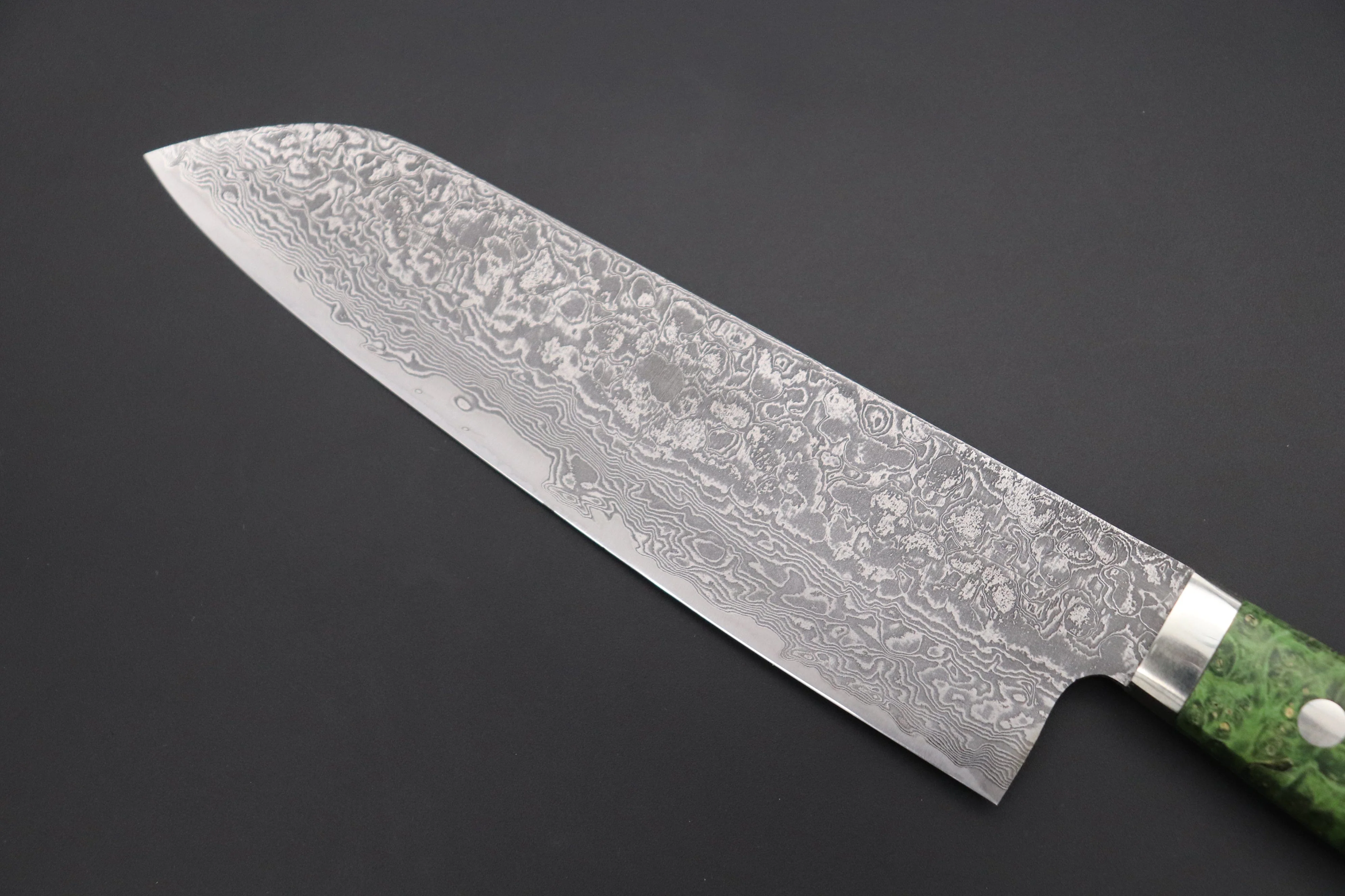 Mr. Itou R-2 Custom Damascus Santoku 180mm (7 inch, Green Color Stabilized Maple Burl Wood Handle, IT-226) - Image 2