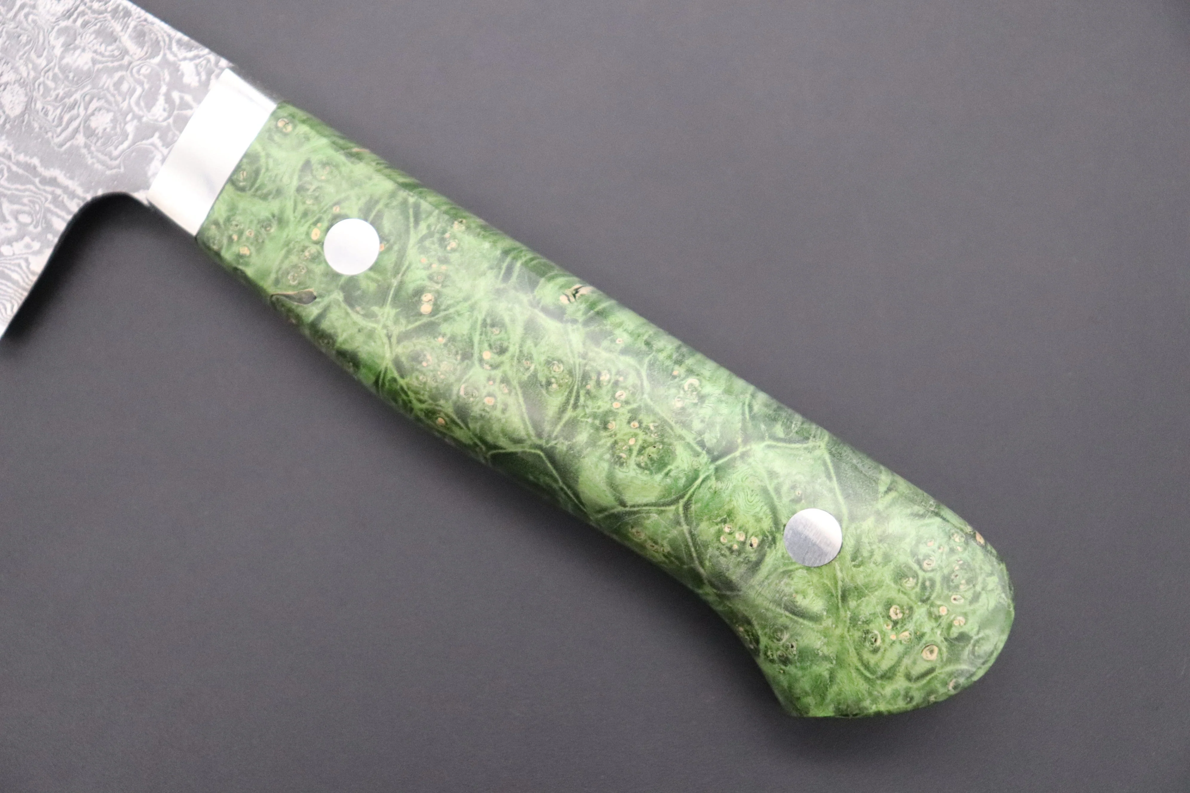 Mr. Itou R-2 Custom Damascus Santoku 180mm (7 inch, Green Color Stabilized Maple Burl Wood Handle, IT-226) - Image 3