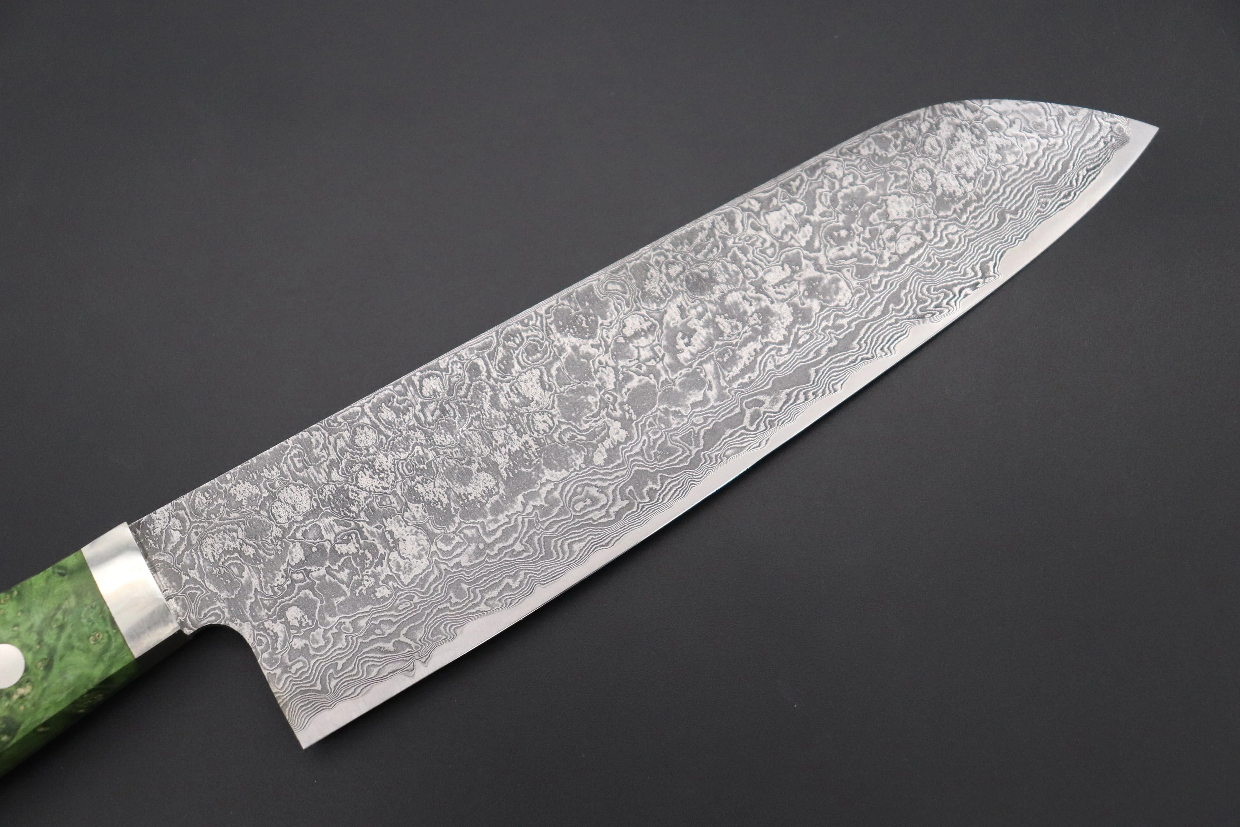 Mr. Itou R-2 Custom Damascus Santoku 180mm (7 inch, Green Color Stabilized Maple Burl Wood Handle, IT-226) - Image 6