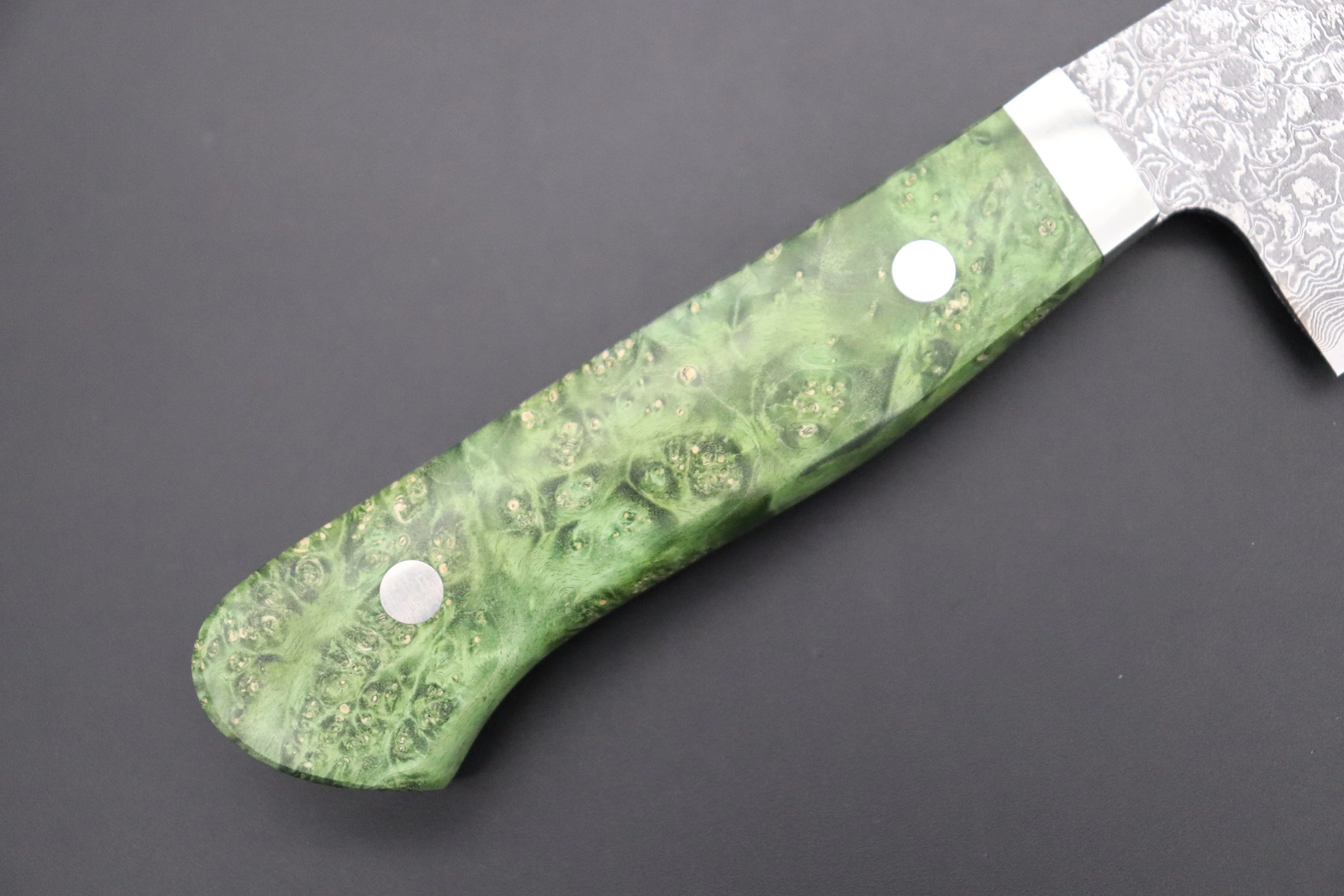 Mr. Itou R-2 Custom Damascus Santoku 180mm (7 inch, Green Color Stabilized Maple Burl Wood Handle, IT-226) - Image 7