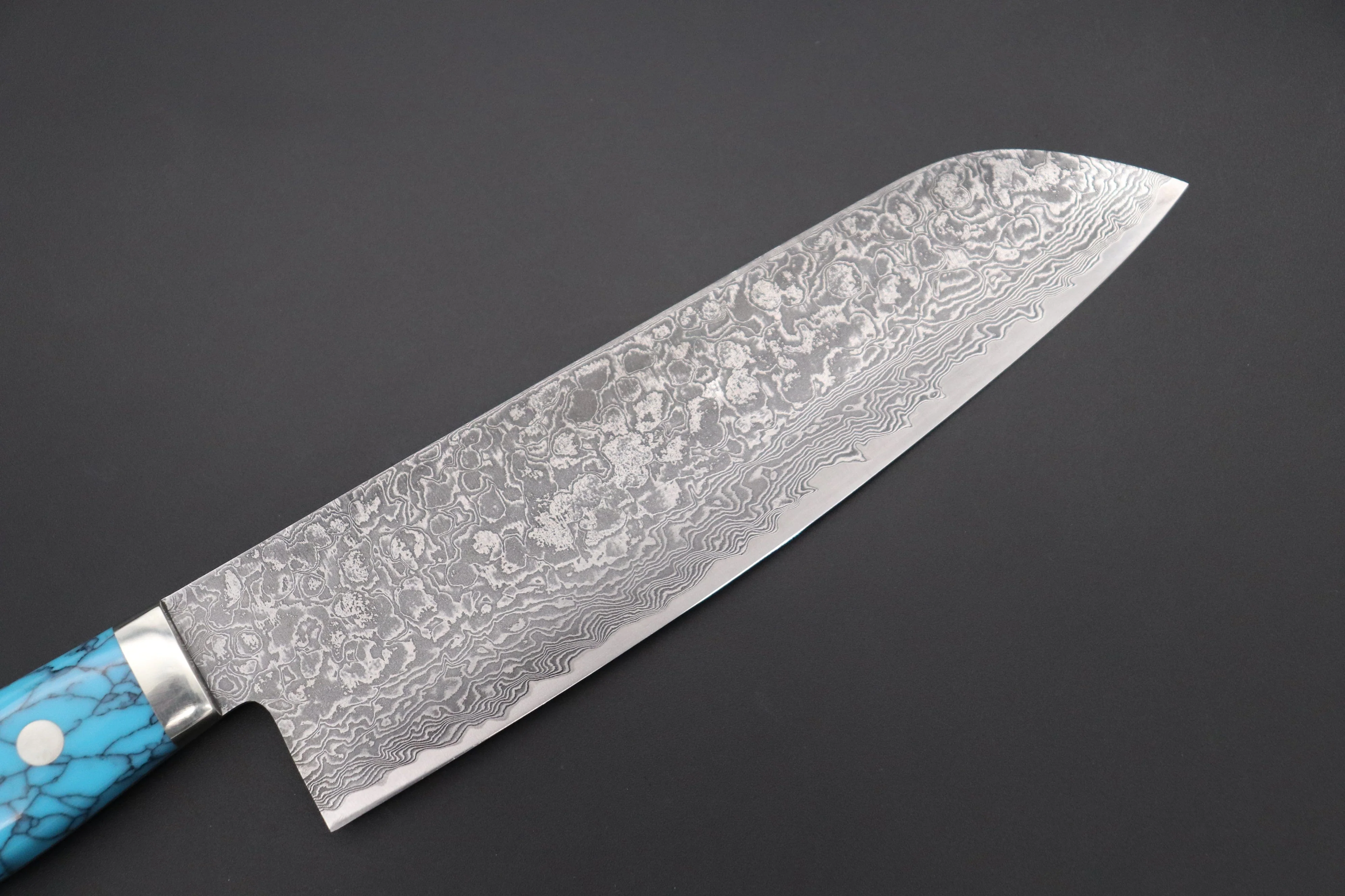 Mr. Itou R-2 Custom Damascus Santoku 180mm (7 inch) "Turquoise Gem-Composite Stone Handle" (IT-225) - Image 6