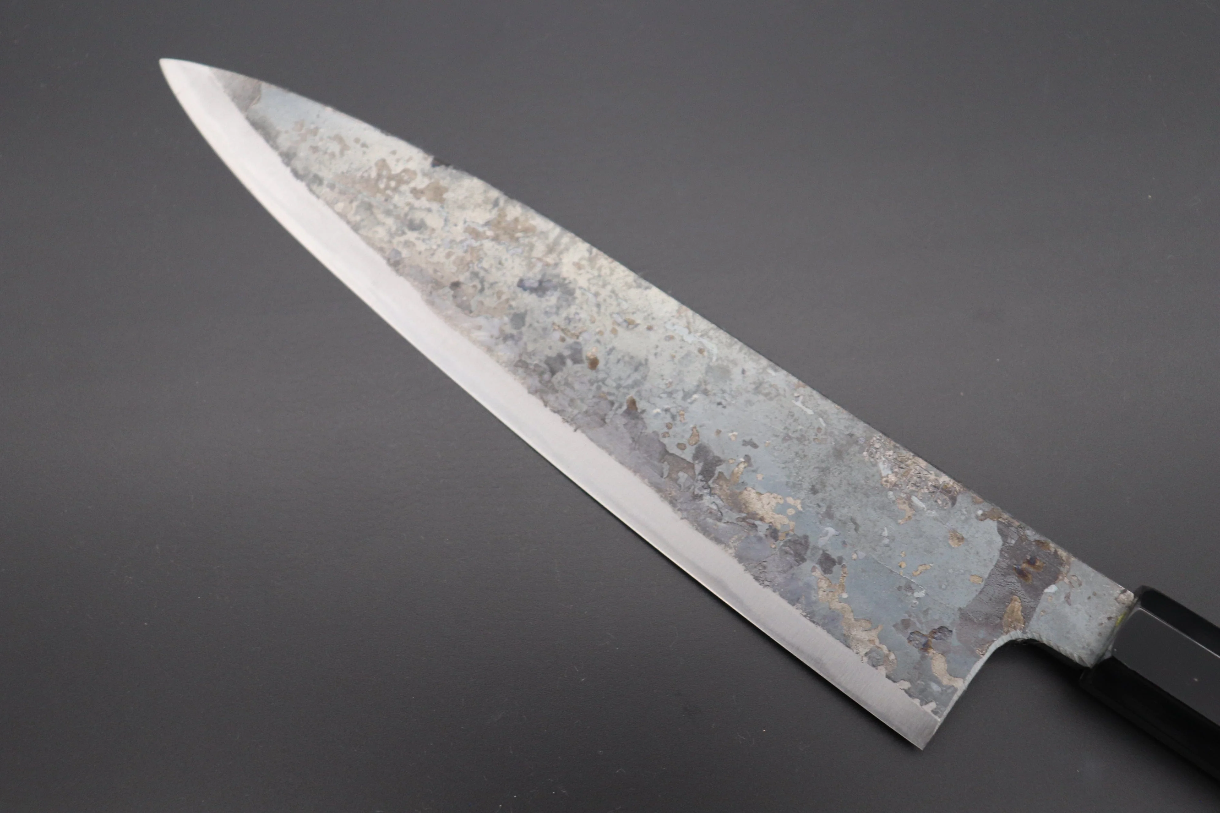 Shirou-Kunimitsu White Steel No.2 Kurouchi Series Special Edition SK-5SP26 Wa Gyuto 210mm (8.2 Inch, Ocean Blue Color Stabilized Maple Burl Wood Handle) - Image 2