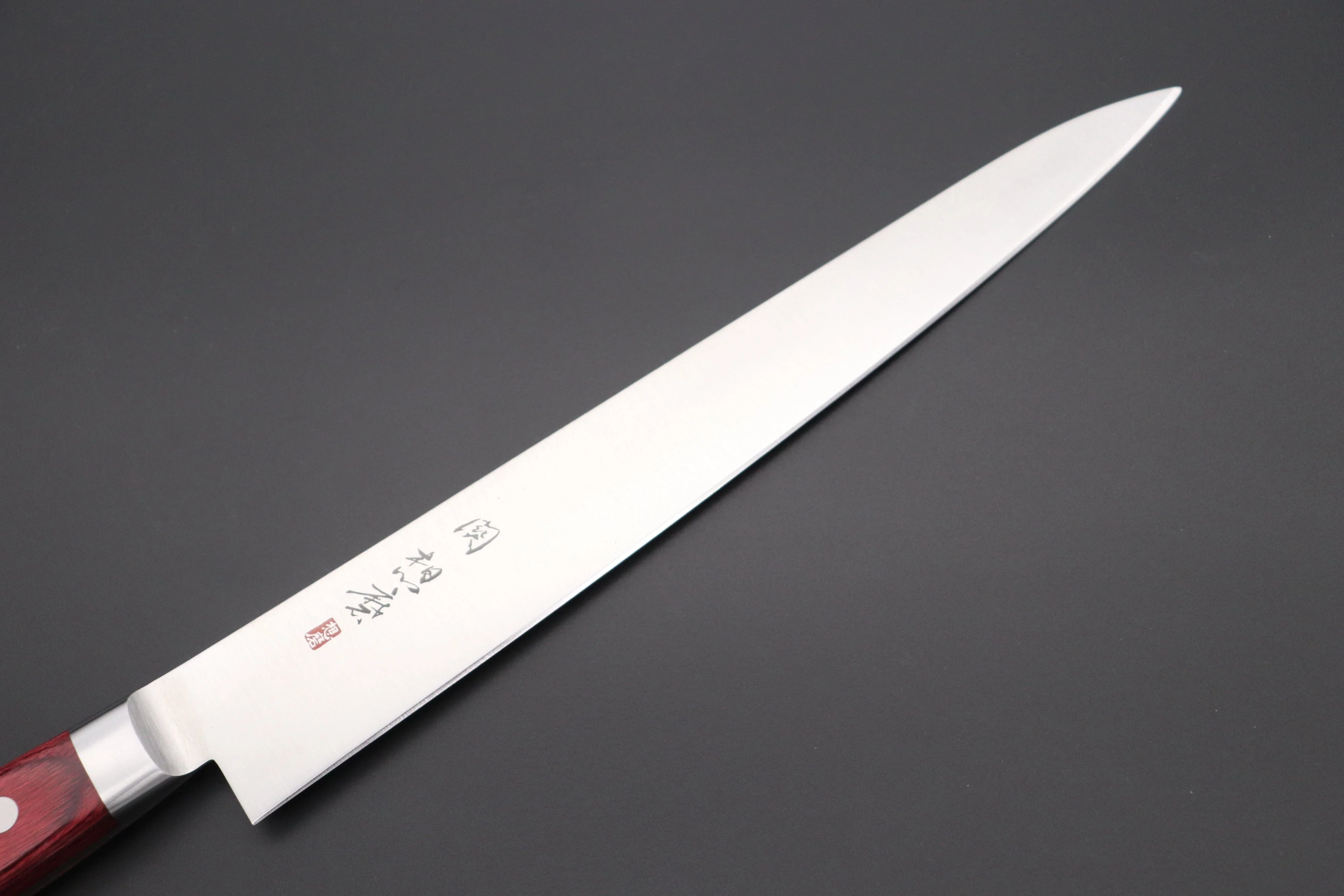 想磨 SOUMA (Fujiwara Kanefusa) FKM Series Sujihiki (240mm and 270mm, 2 sizes, Wine Pakka Wood Handle) - Image 2