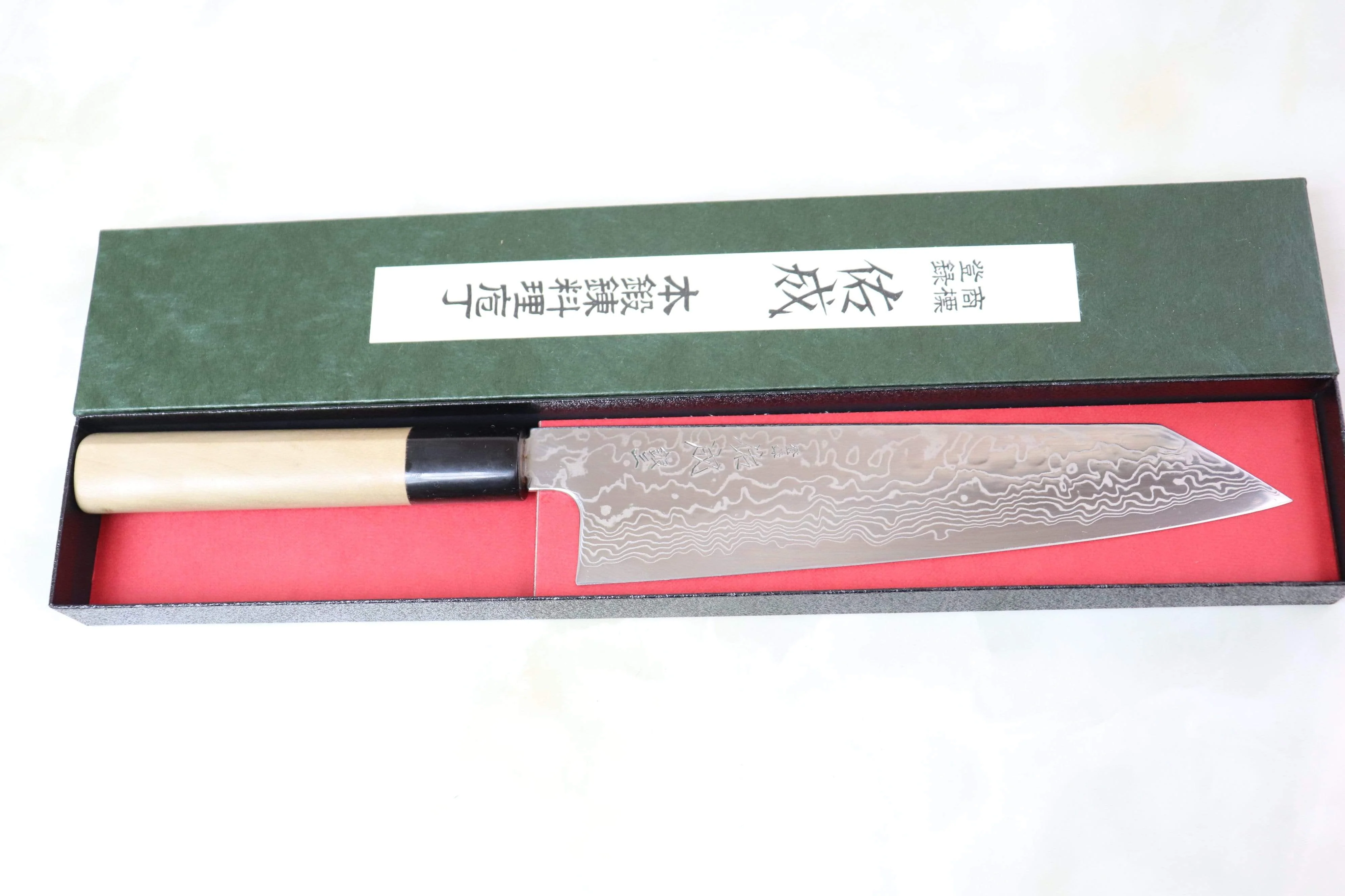 Sukenari Gingami No.3 Nickel Damascus Kiritsuke (210mm to 270mm, 3 sizes, D Shaped Magnolia Wood Handle) - Image 6