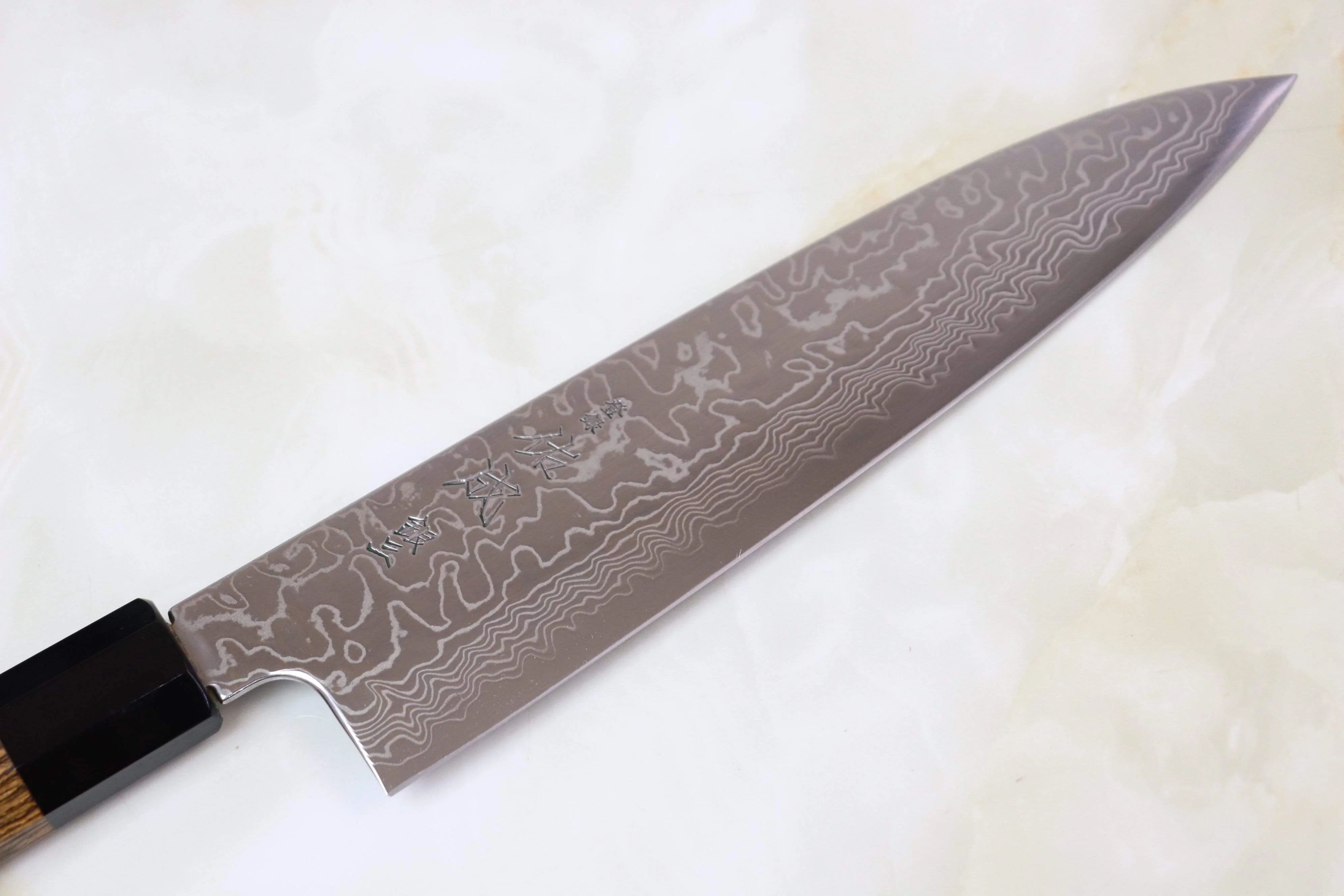 Sukenari Gingami No.3 Nickel Damascus Wa Gyuto (210mm to 270mm, 3 sizes, Octagon Shaped Bocote Wooden Handle) - Image 2