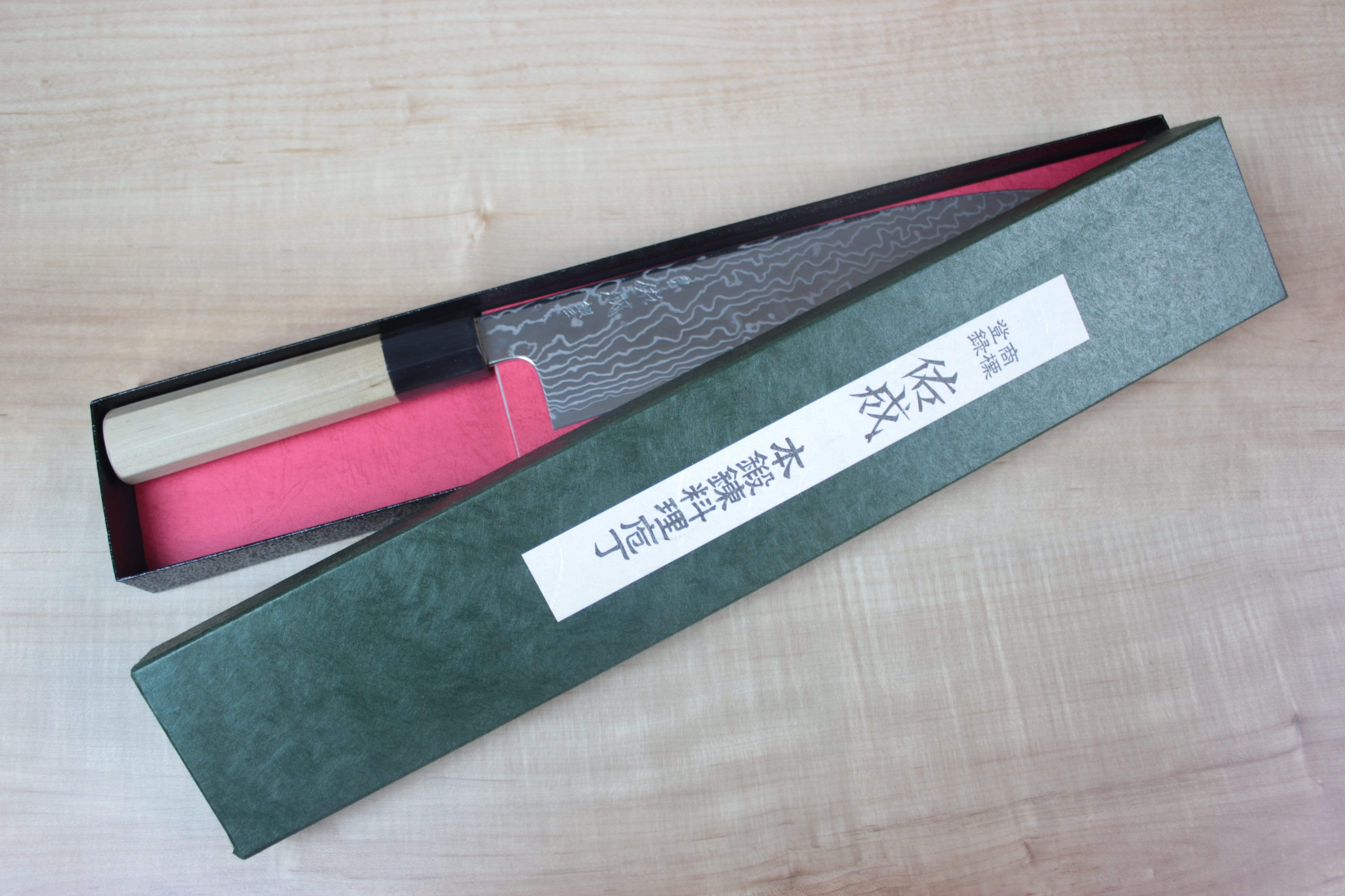 Sukenari Gingami No.3 Nickel Damascus Wa Gyuto (210mm to 270mm, 3 sizes, Octagon Shaped Magnolia Wood Handle) - Image 6