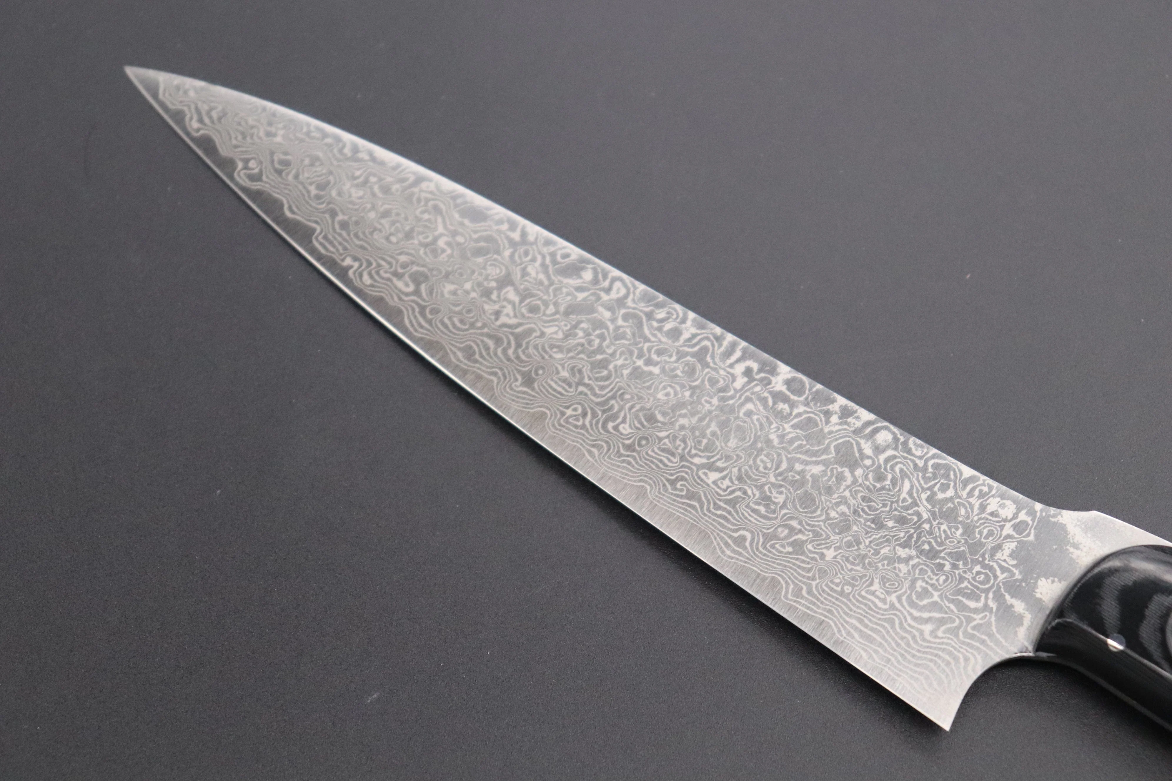 Takeshi Saji New Design VG-10 Custom Damascus Series Gyuto (180mm and 210mm, 2 Sizes, Linen Micarta Handle) - Image 6