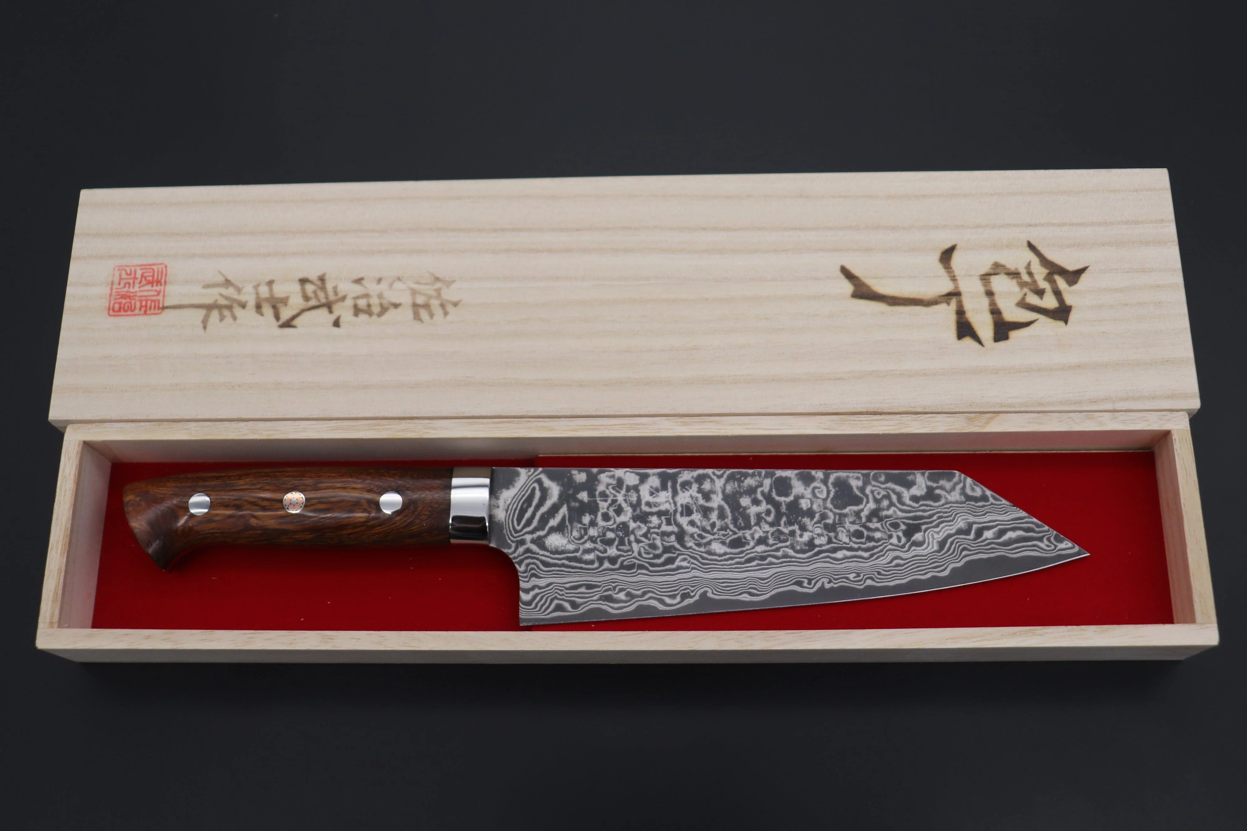 Takeshi Saji R-2 Custom Black Damascus Wild Series Bunka 180mm (7 inch, Ironwood Handle) SRD-2BBI - Image 8